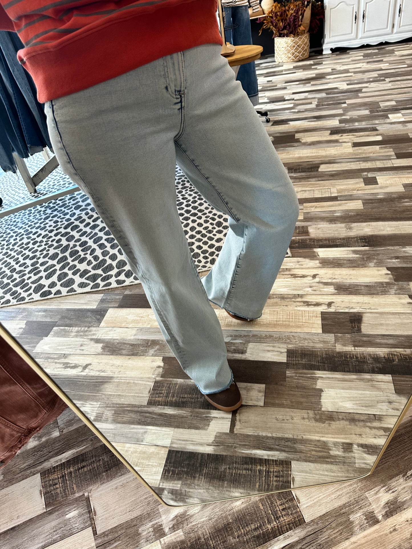 Risen High Rise Wide Leg Denim