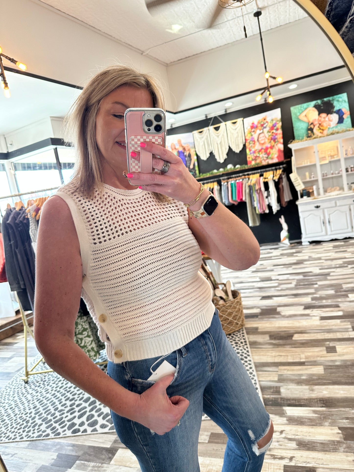 Side Button Sleeveless Sweater Top