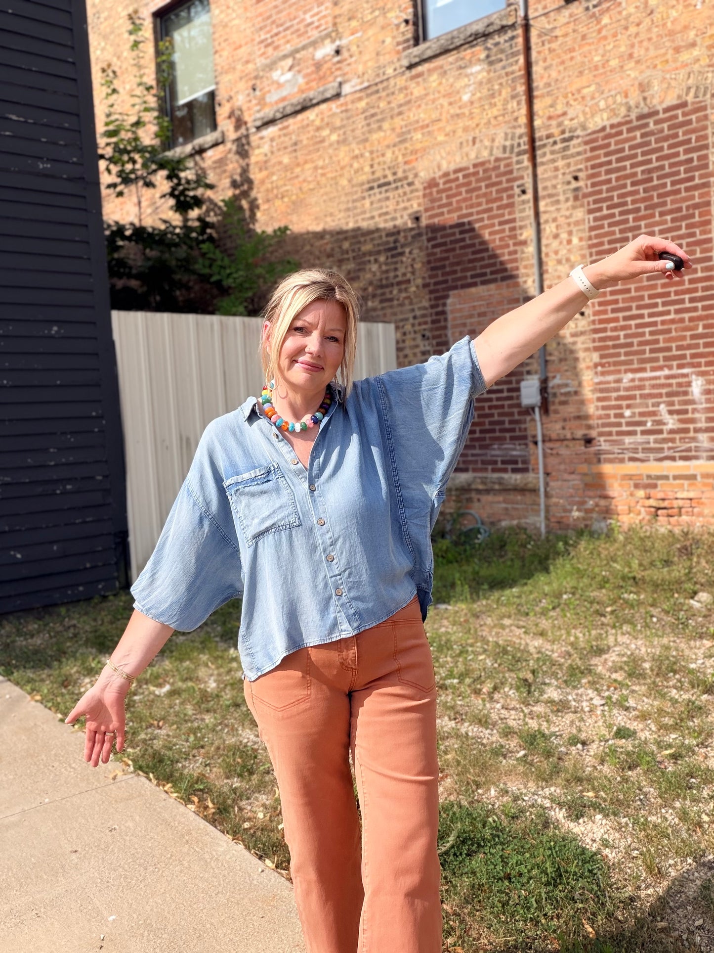 The Bri Washed Tencel Dolman Sleeve Top