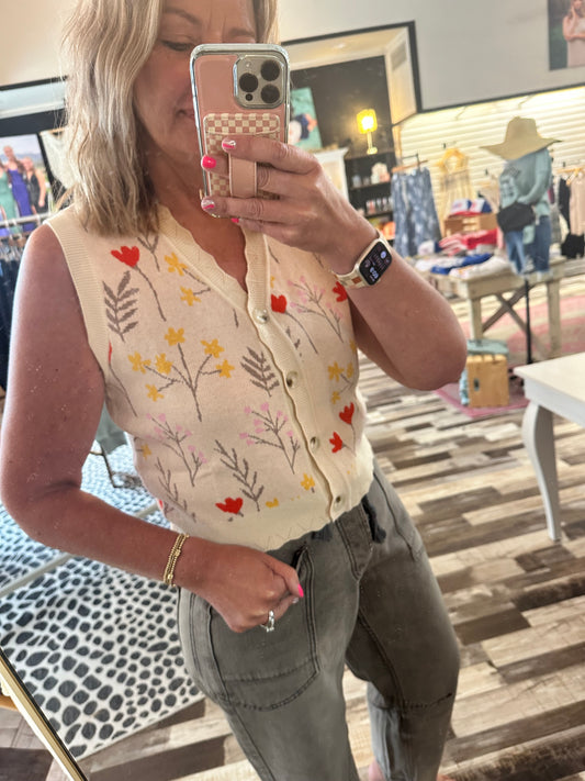 The Ashlyn Floral Scallop Edge Sweater Vest