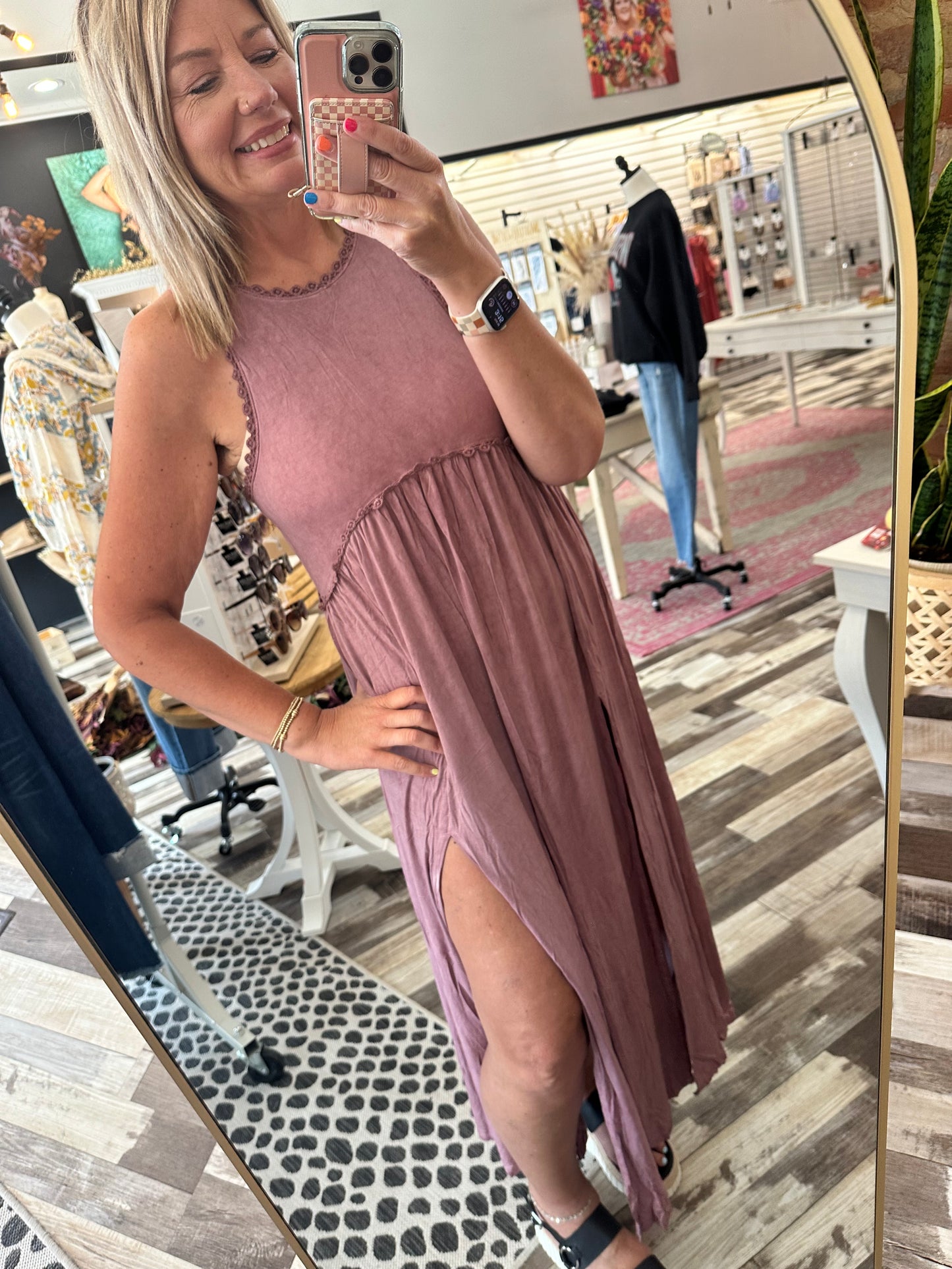 Mineral Wash Front Slit Maxi Dress
