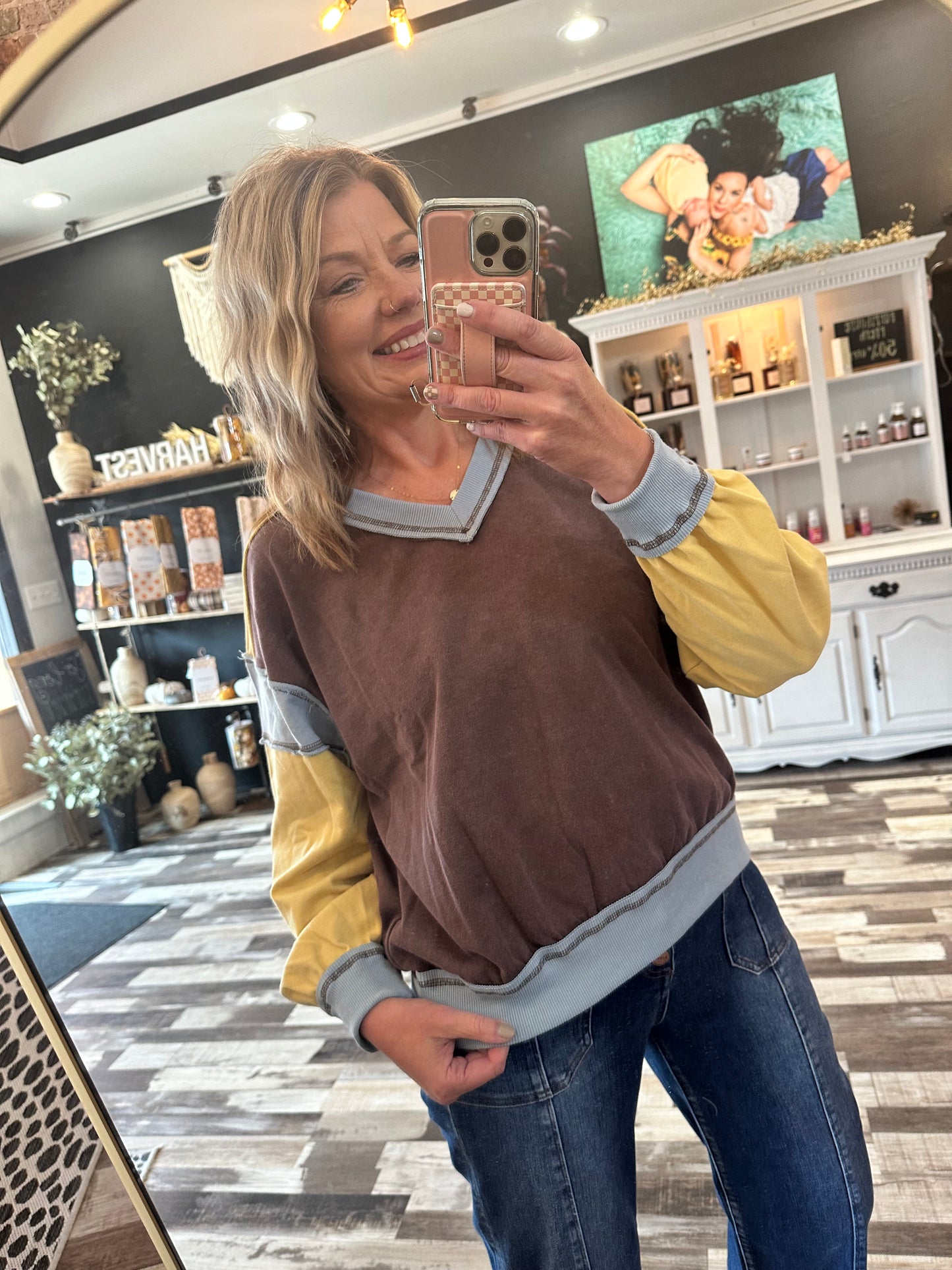 The Lilah Mineral Wash Color Block Pullover