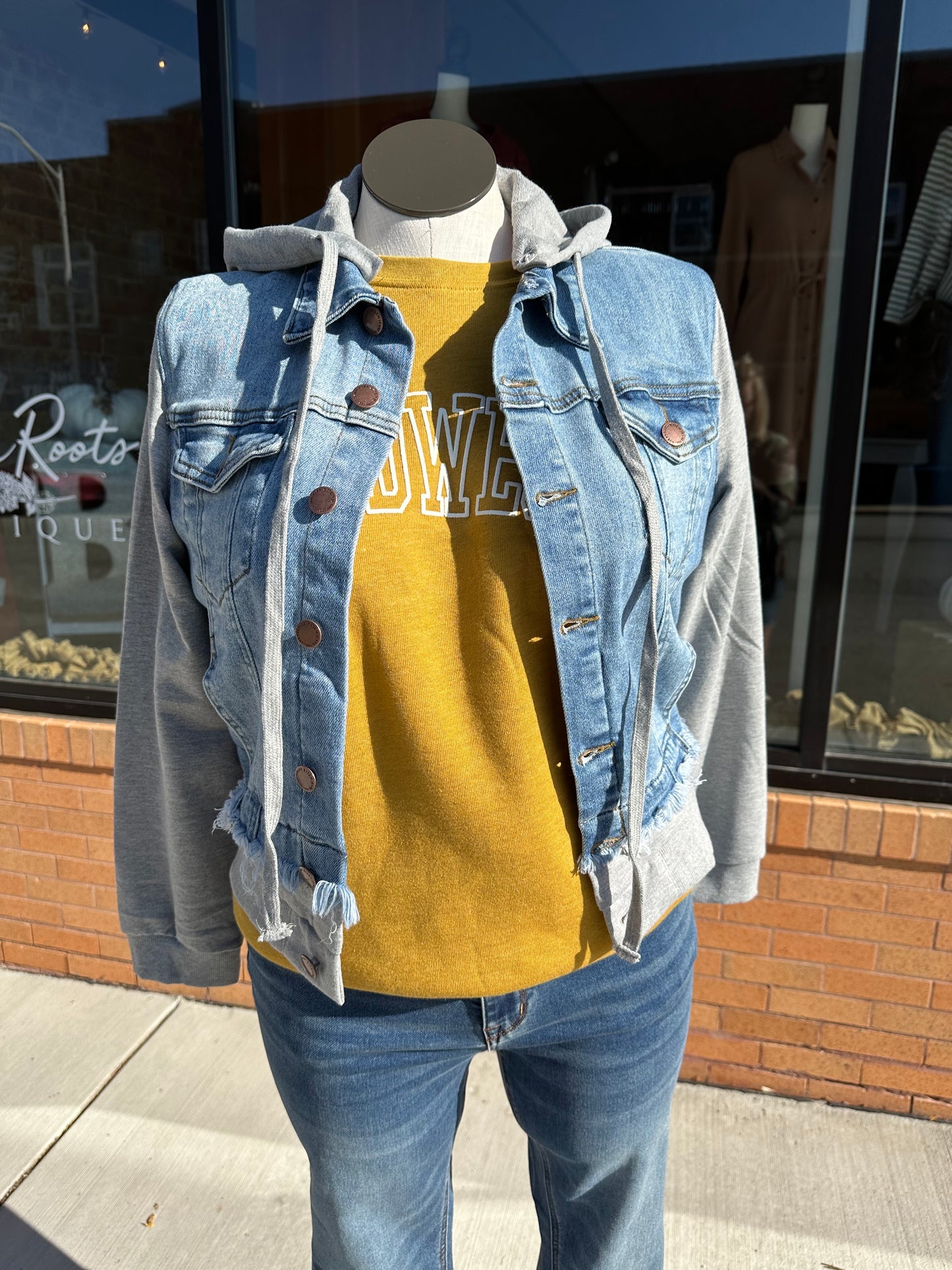Risen Layered Terry Hoodie Denim Jacket