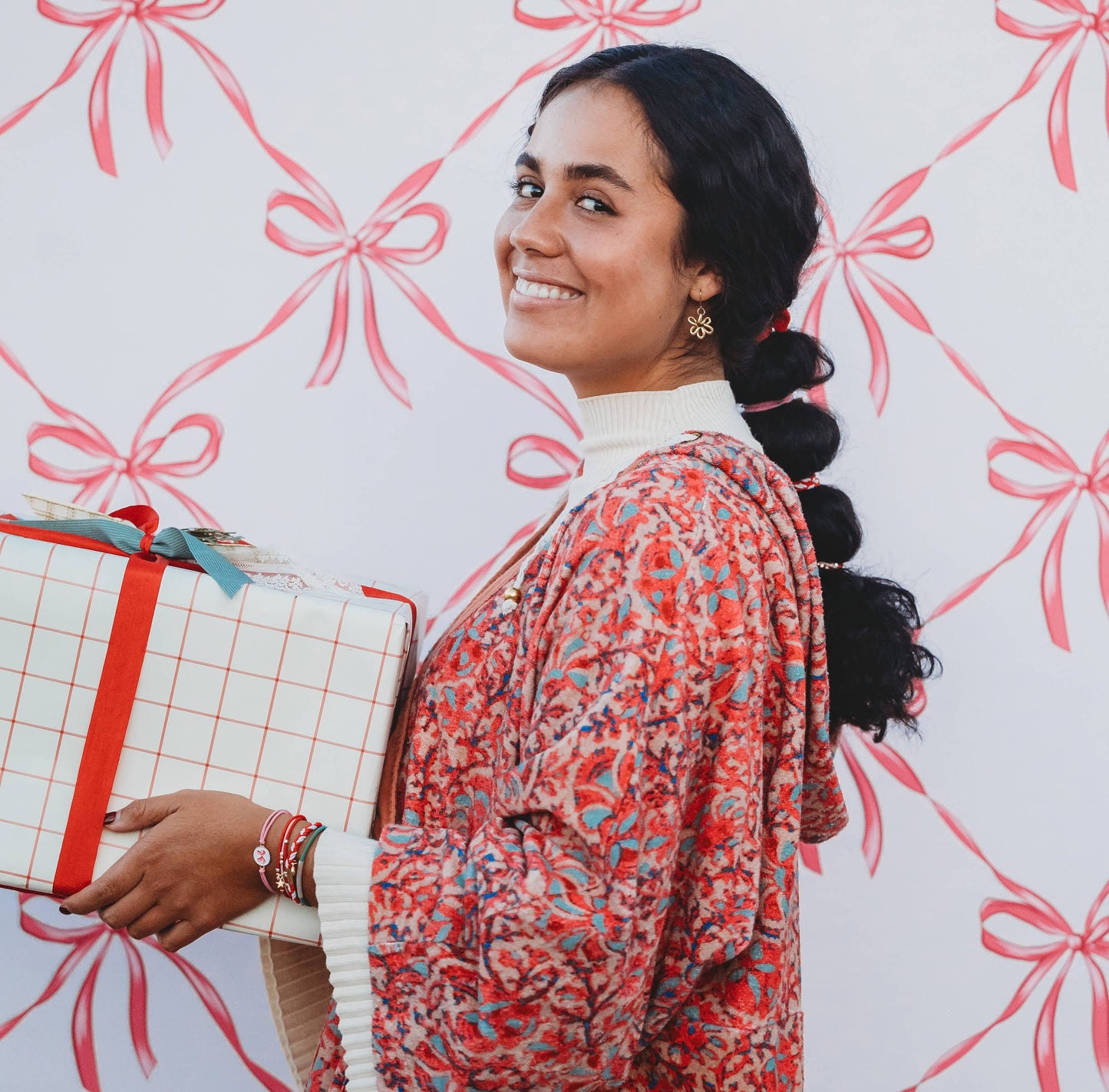 "Joy" Holiday Bow Hair Tie Bracelets