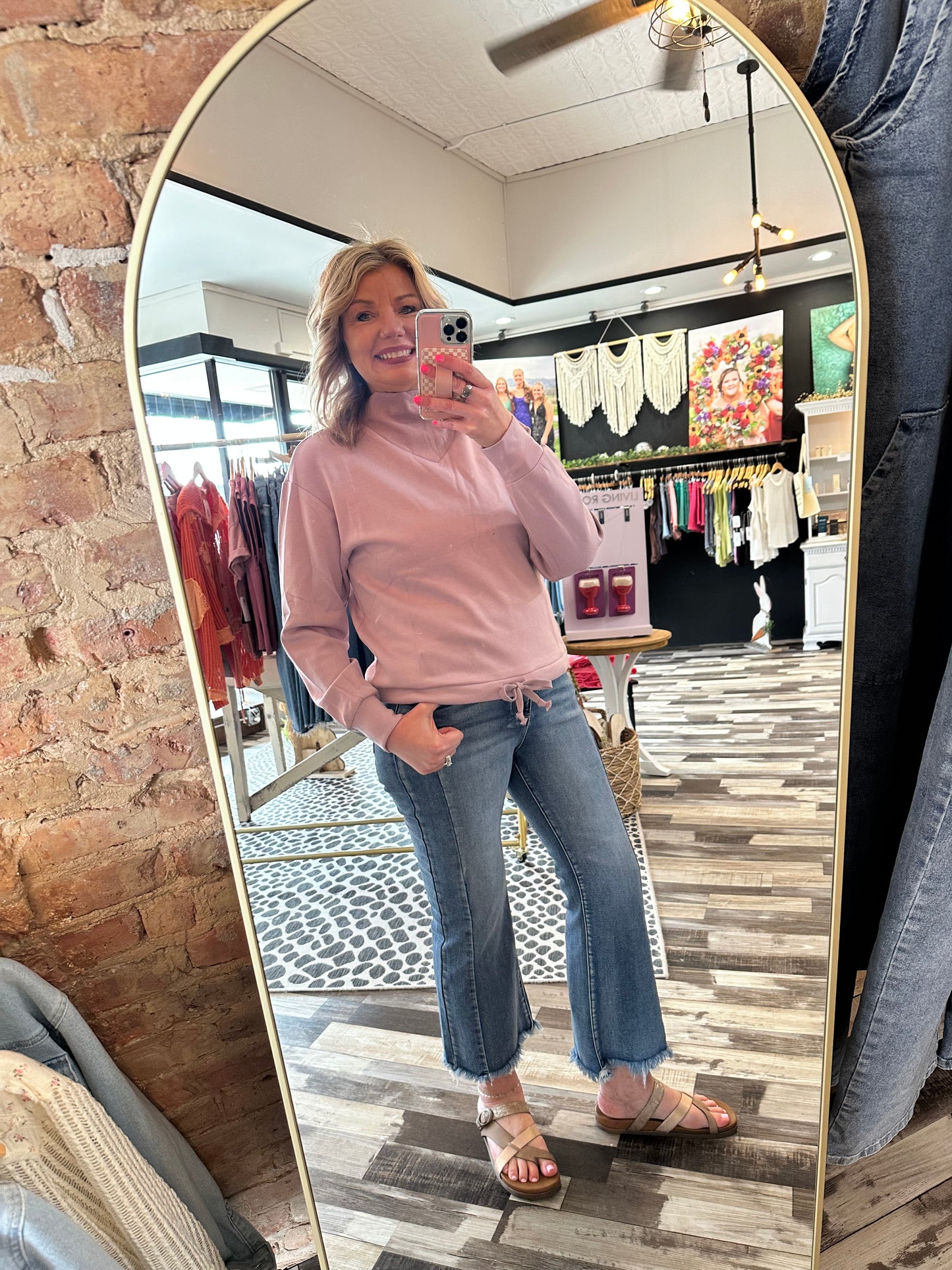 Drawstring Waist Mock Neck Top