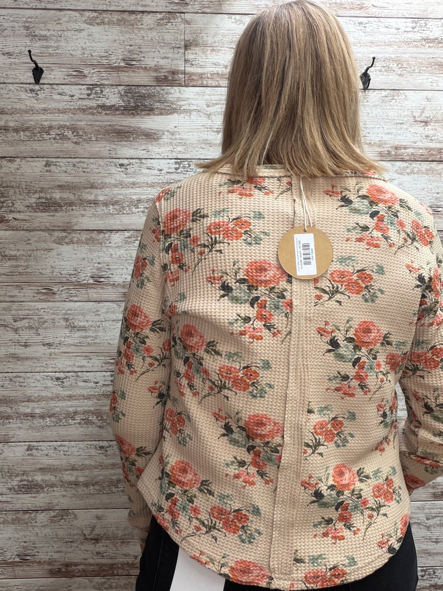 The Rachel Floral Print Washed Waffle Thermal Top With Thumb