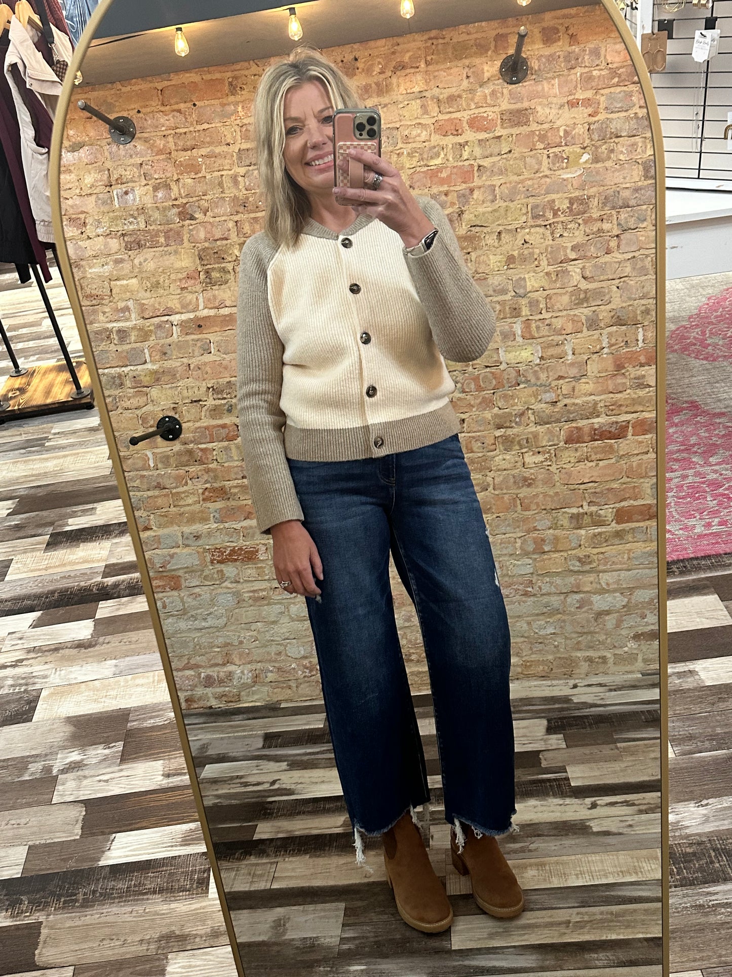 Color Block Sweater Knit Varsity Cardigan