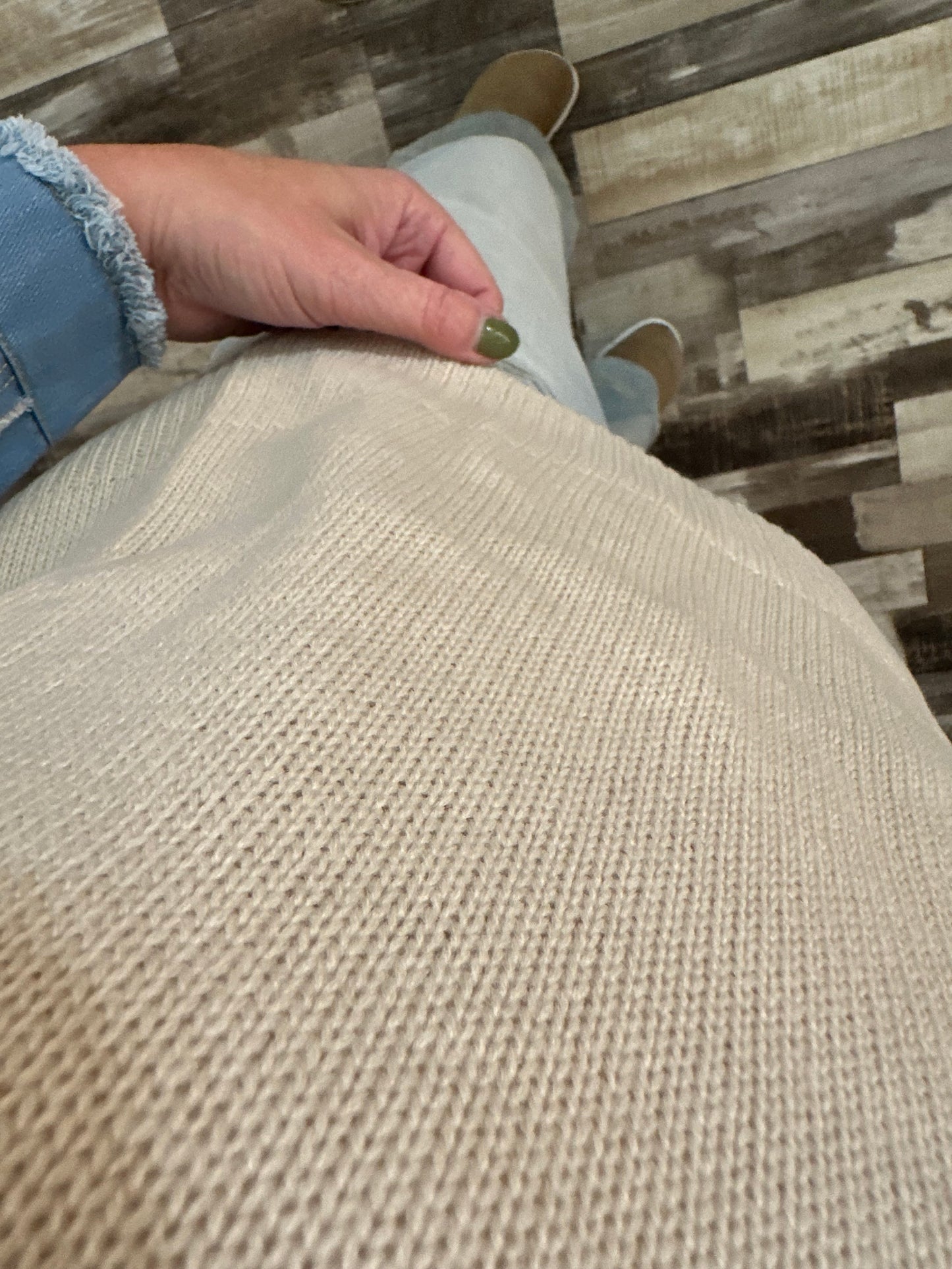 The Gracey Denim Sleeve Contrast Distressed Sweater Top