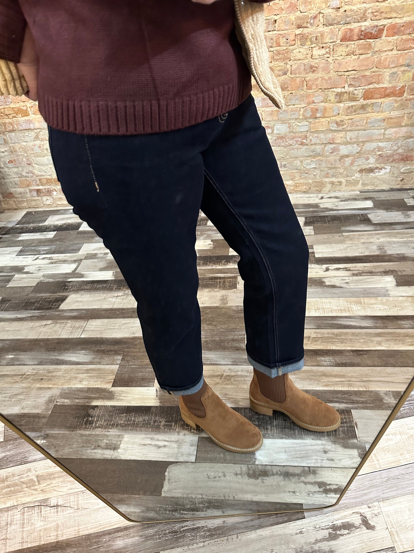 Mica Mid Rise Ankle Straight Cuffed Leg