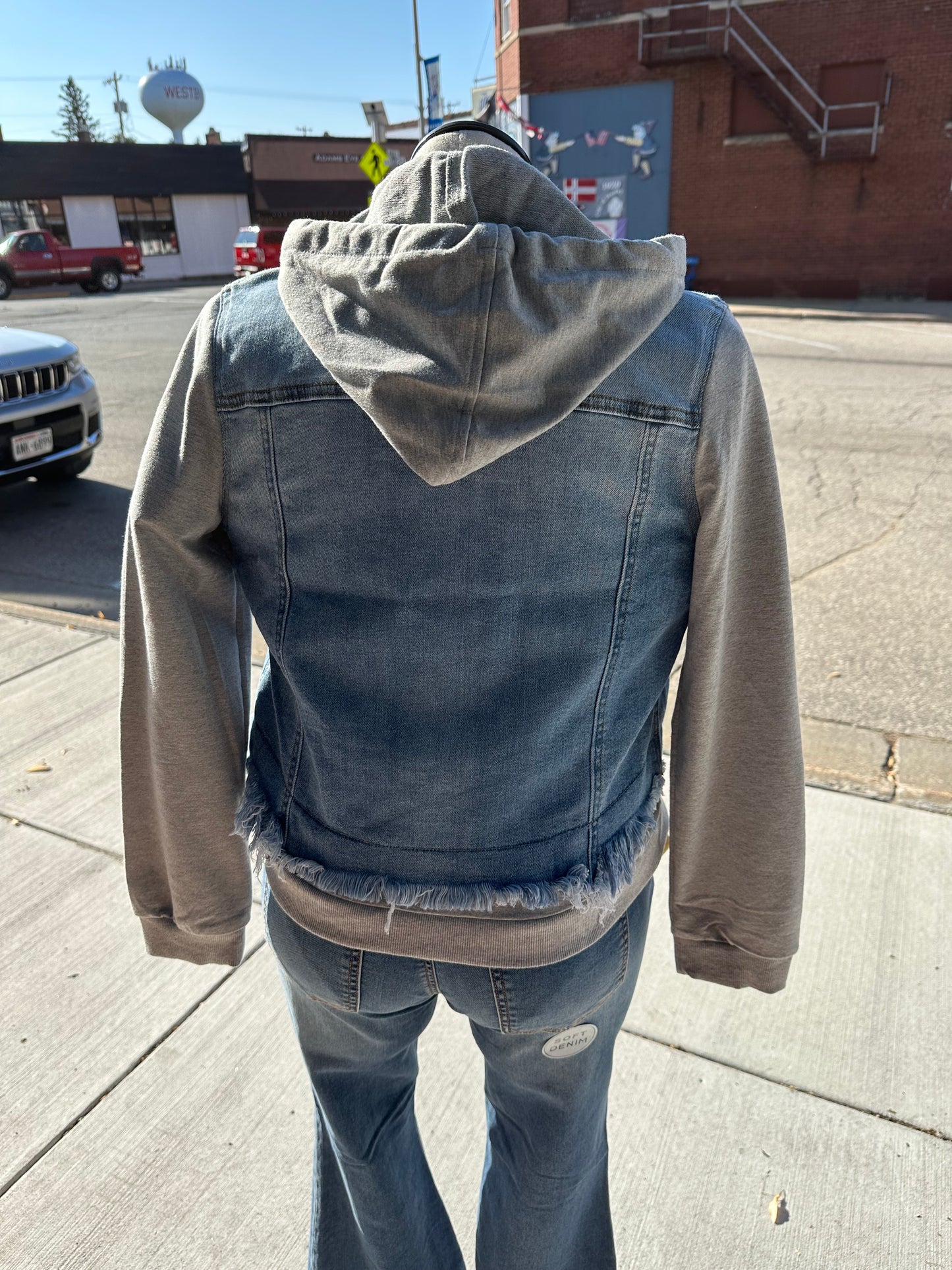 Risen Layered Terry Hoodie Denim Jacket