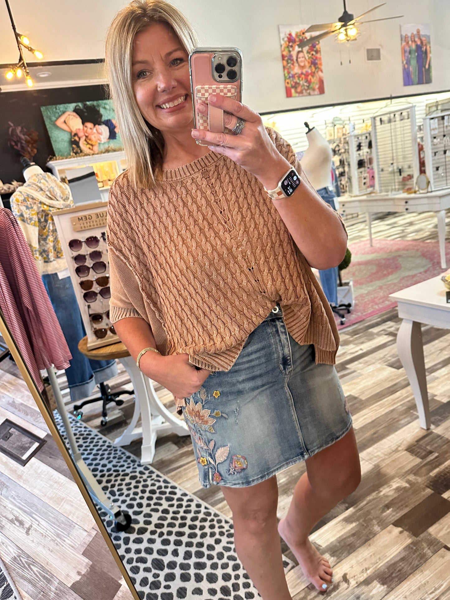 Floral Embroidered Denim Skirt