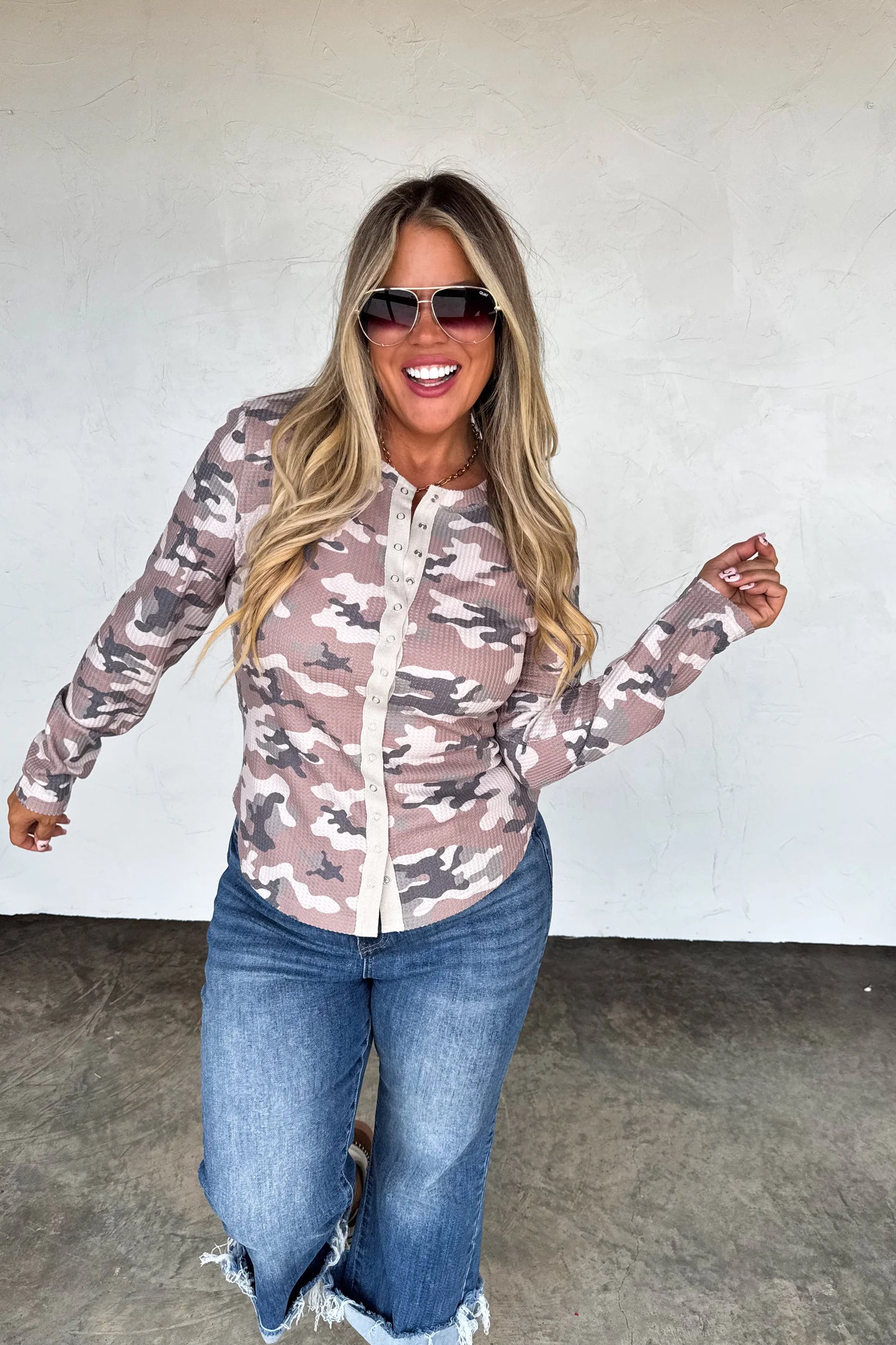 Kori Snap Button Waffle Top