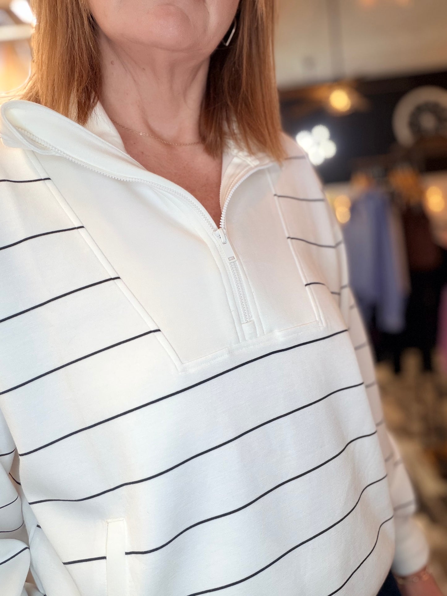 Two Stripe Piping Mock Neck Top