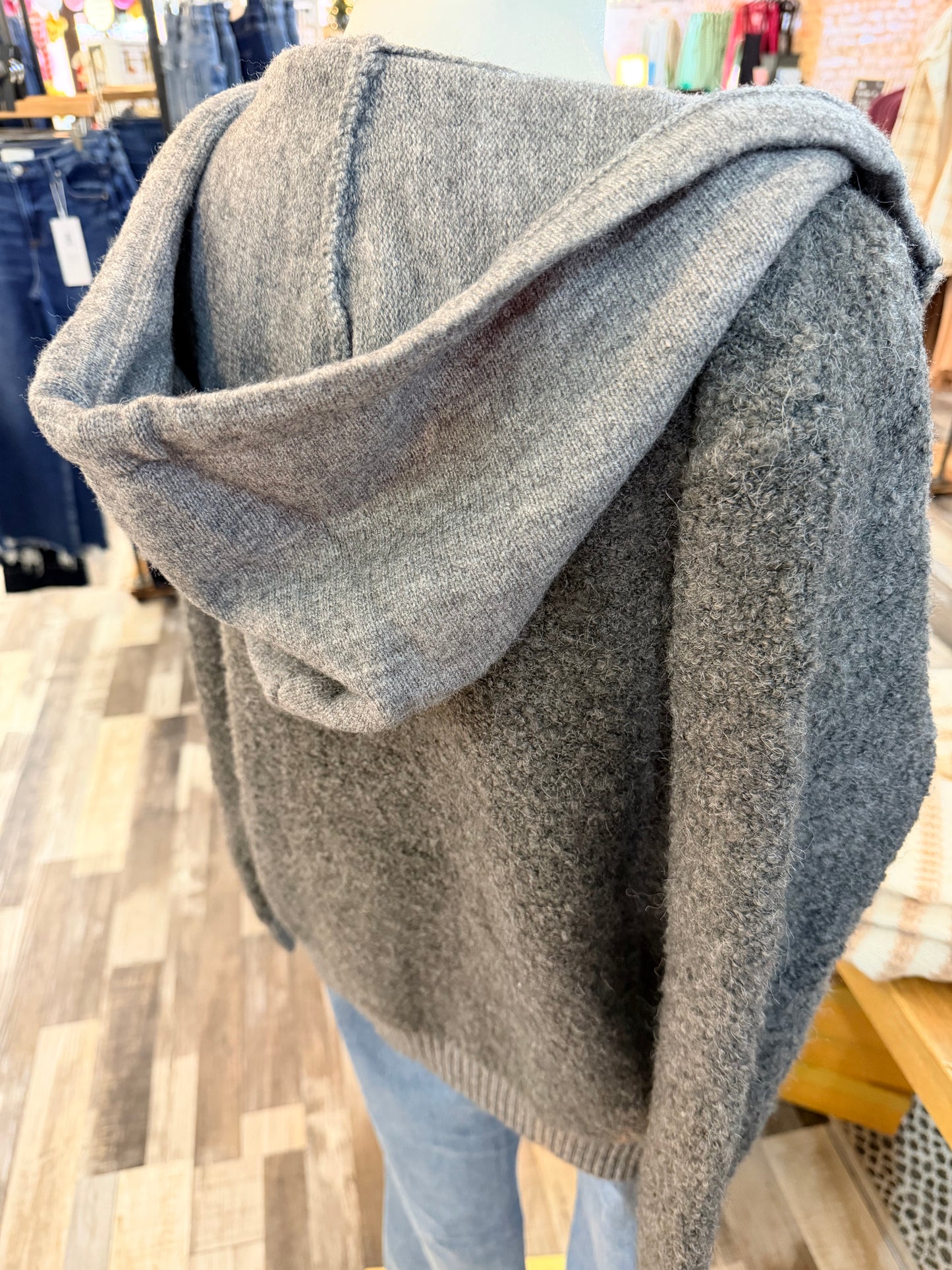 The Lyla Button Down Boucle Hooded Sweater