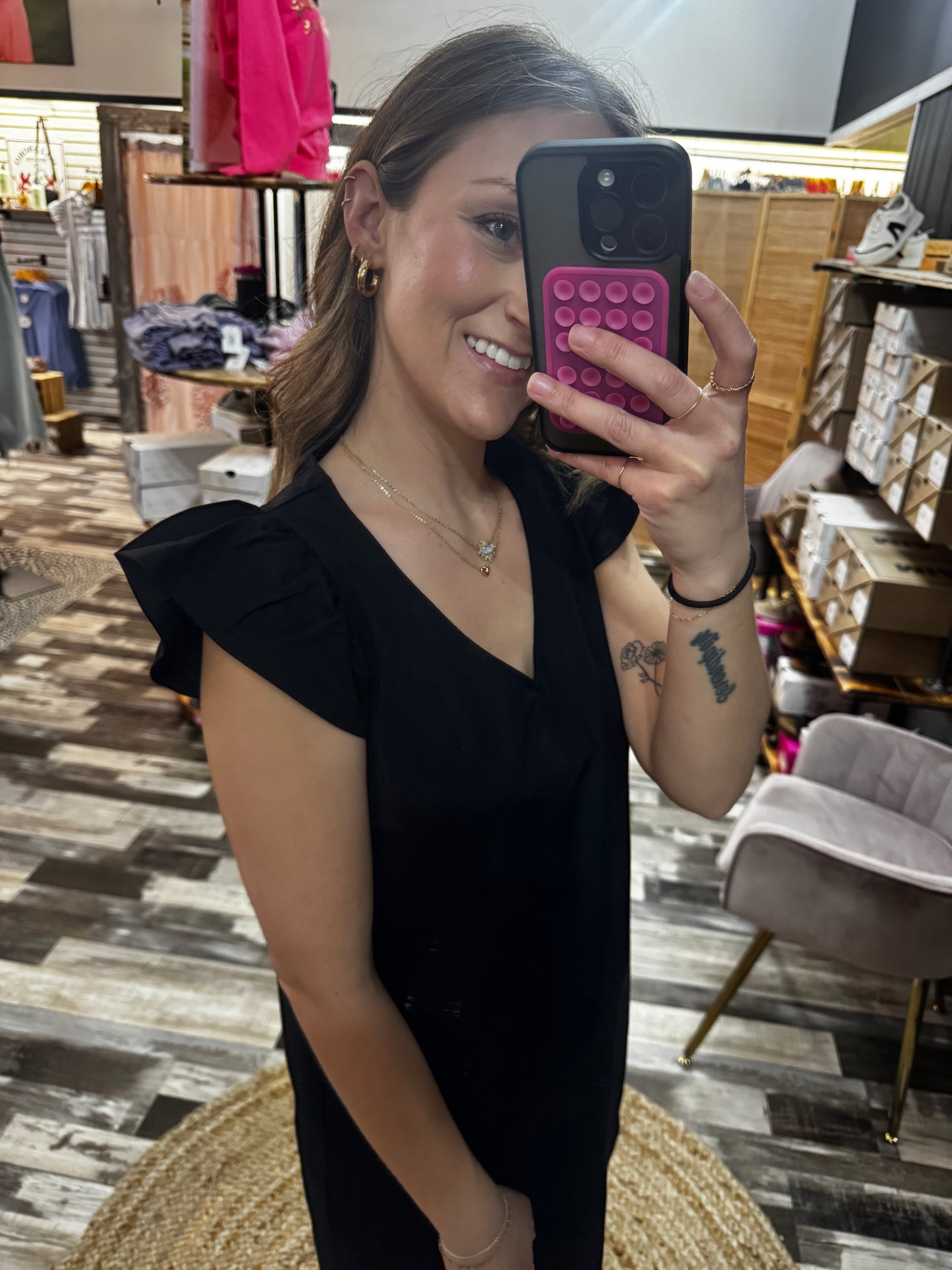 Solid Shift Mini Black Dress