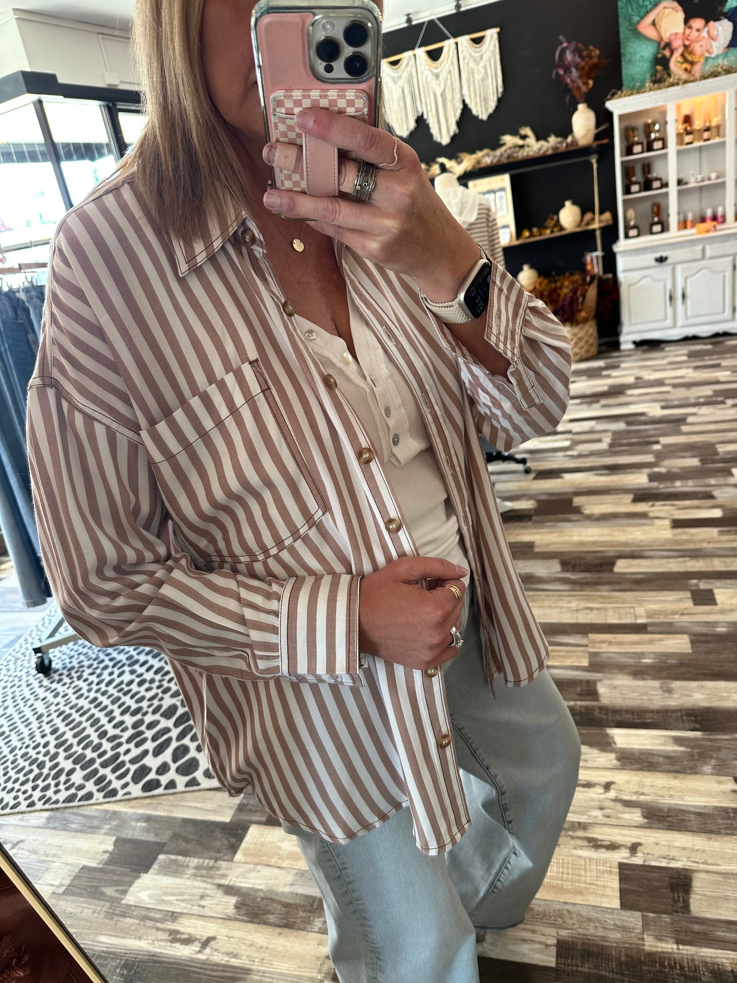 Stripe Collared Button Down Long Sleeve Shirt