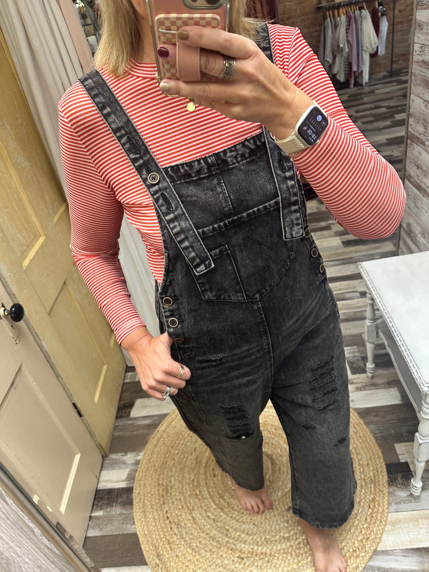 The Layla Distressed Wide Leg Denim Bibs