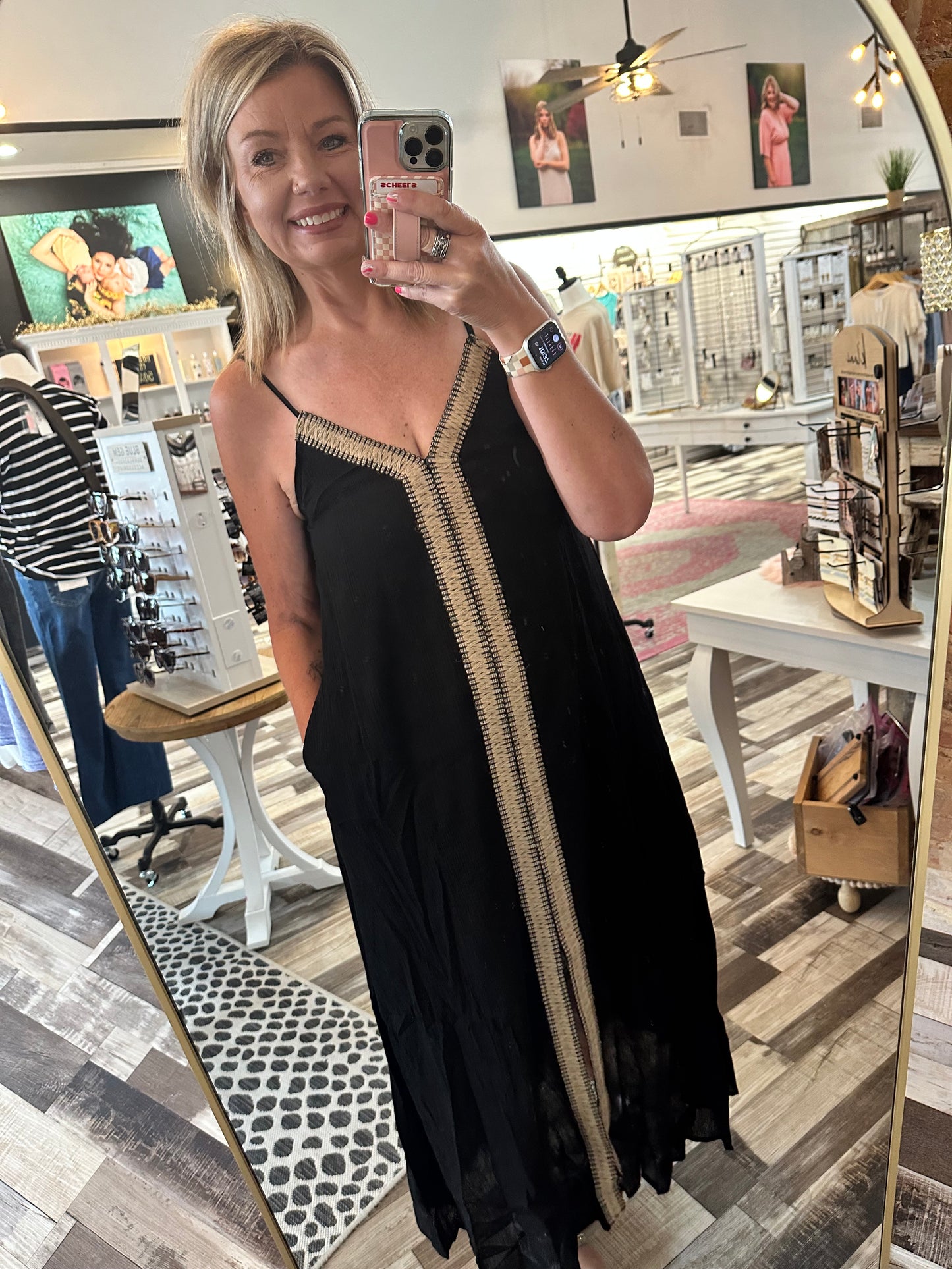Straw Trimmed Long Maxi Dress