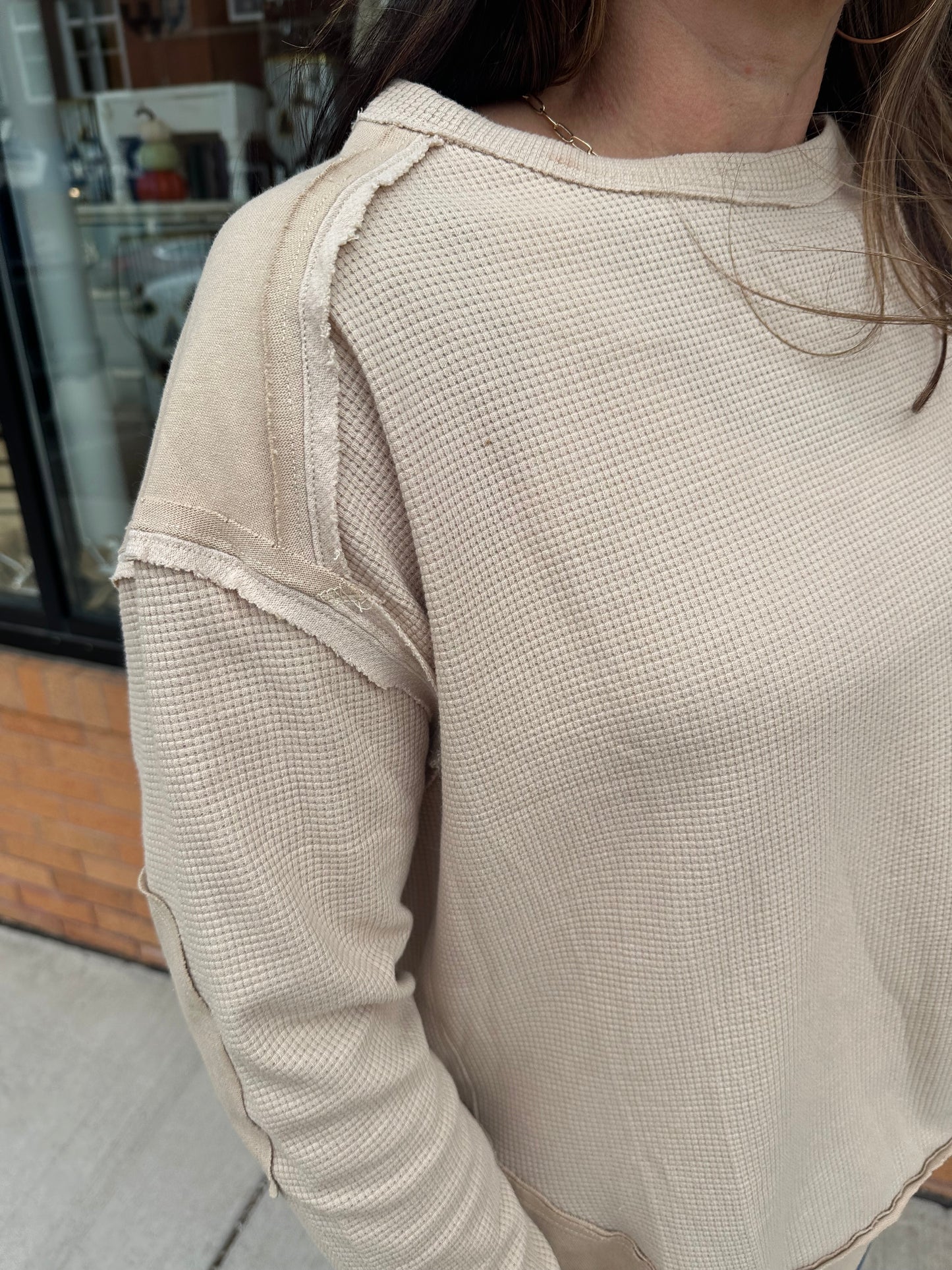 The Ellie Mineral Washed Elbow Patch Contrast Knit Top