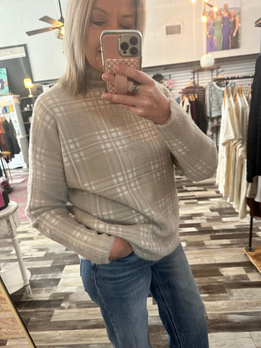 The Riley Plaid Mock Neck Sweater
