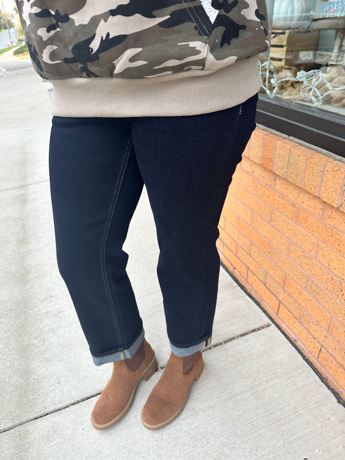 Mica Mid Rise Ankle Straight Cuffed Leg