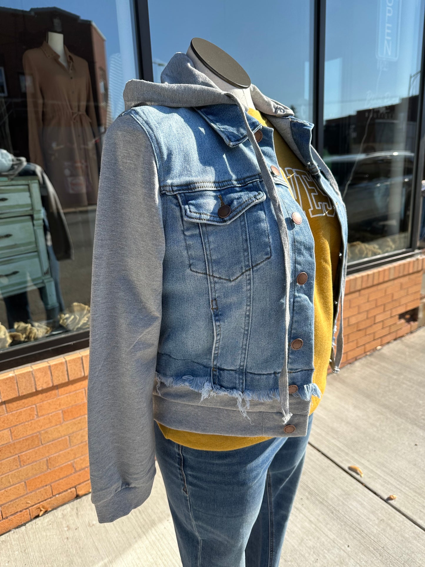 Risen Layered Terry Hoodie Denim Jacket