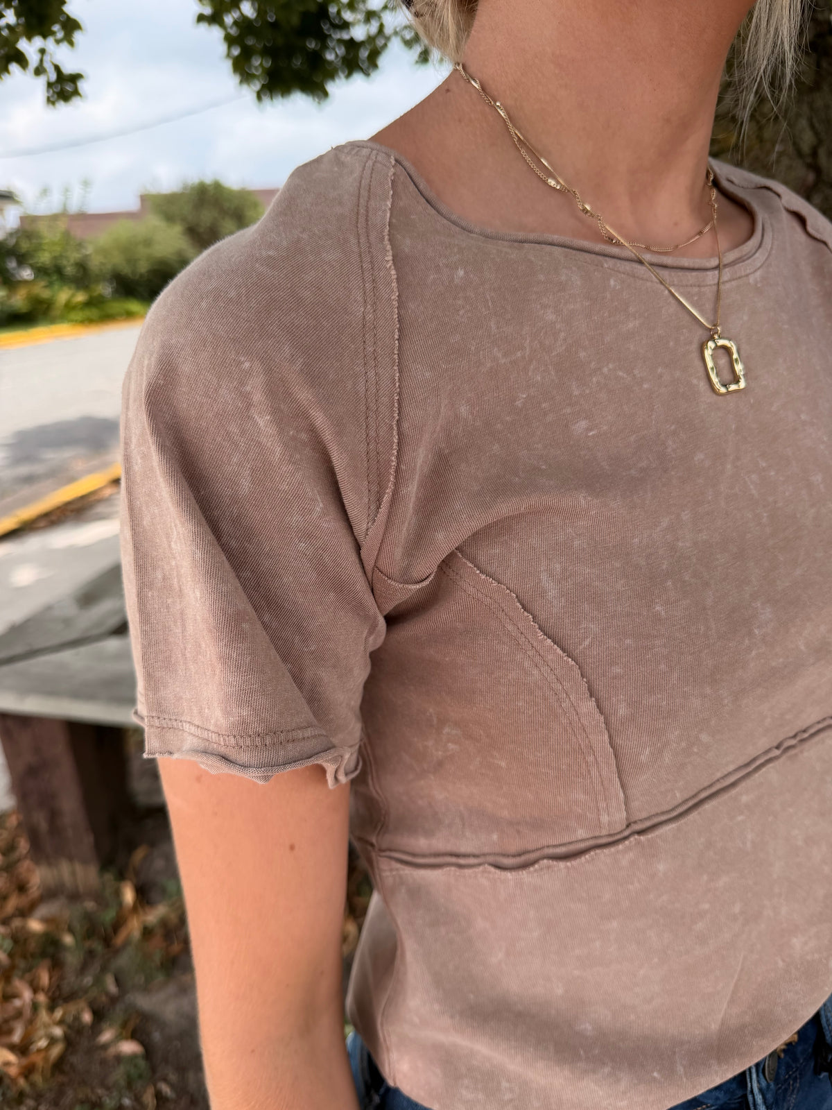 FP Dupe Mineral Wash Fitted Top w/Raw Edge