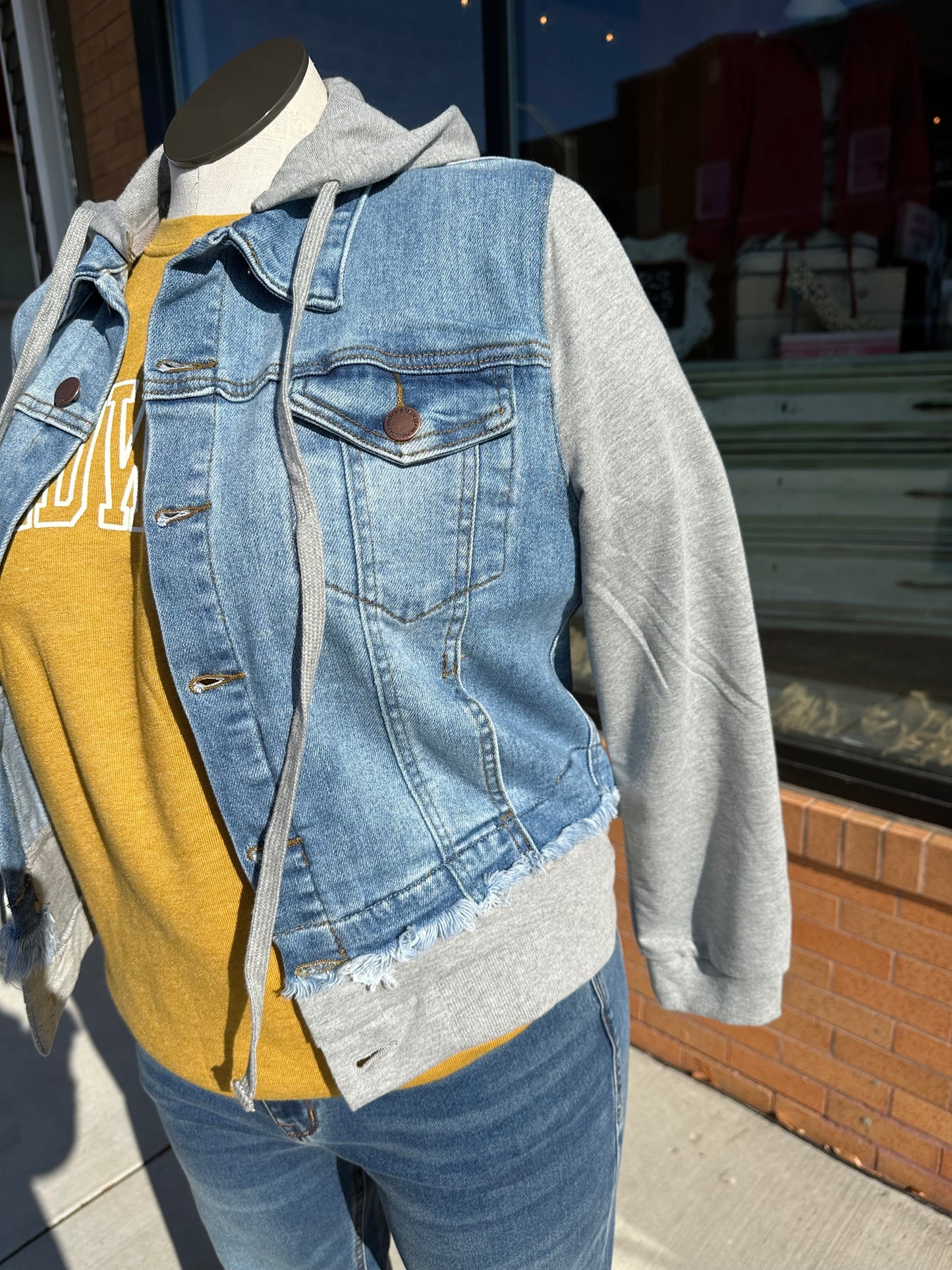 Risen Layered Terry Hoodie Denim Jacket