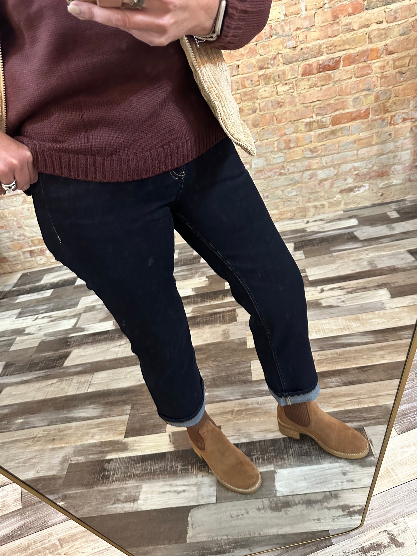 Mica Mid Rise Ankle Straight Cuffed Leg