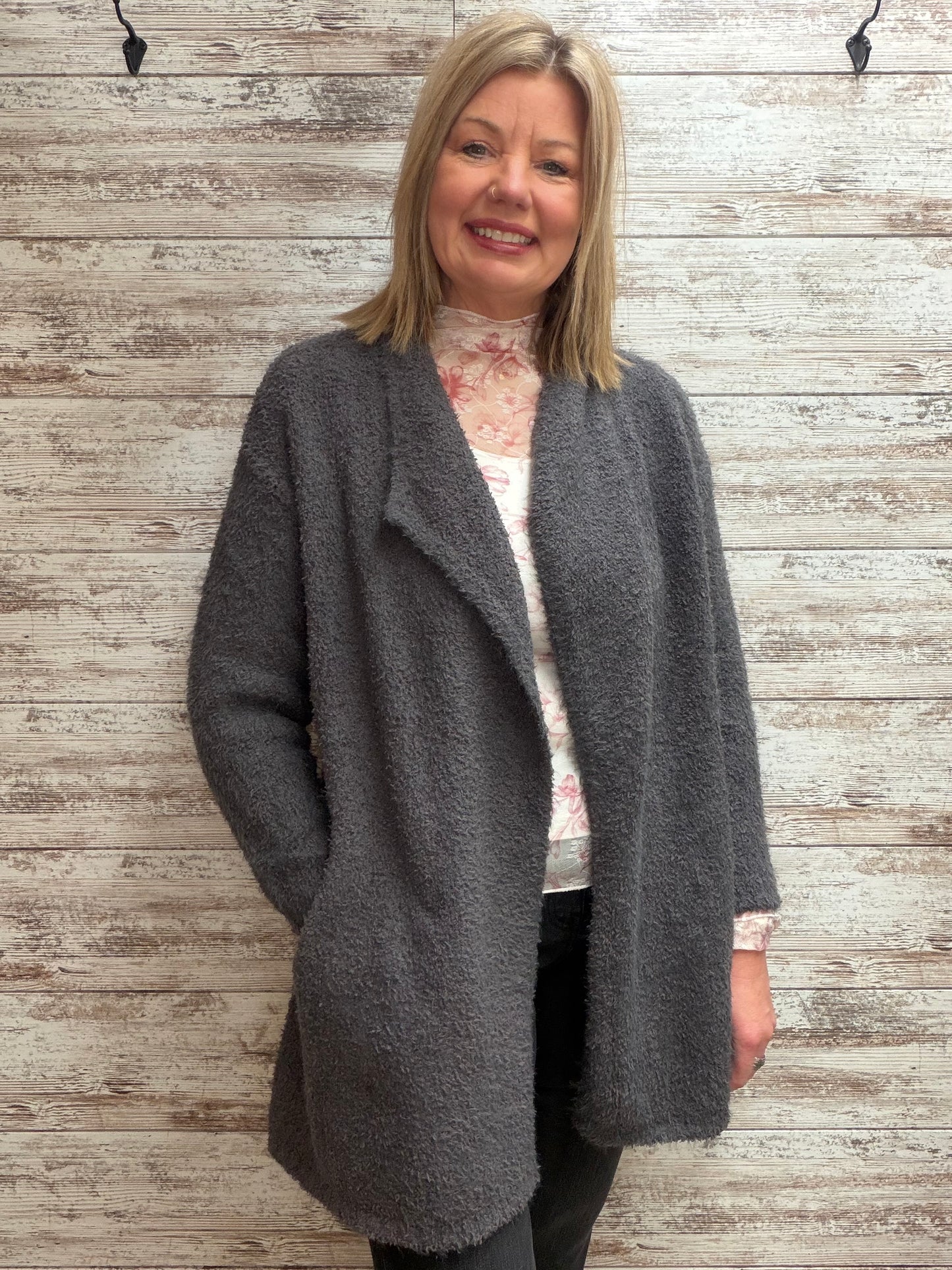 The Caroline Soft & Fuzzy Drape Front Cardigan