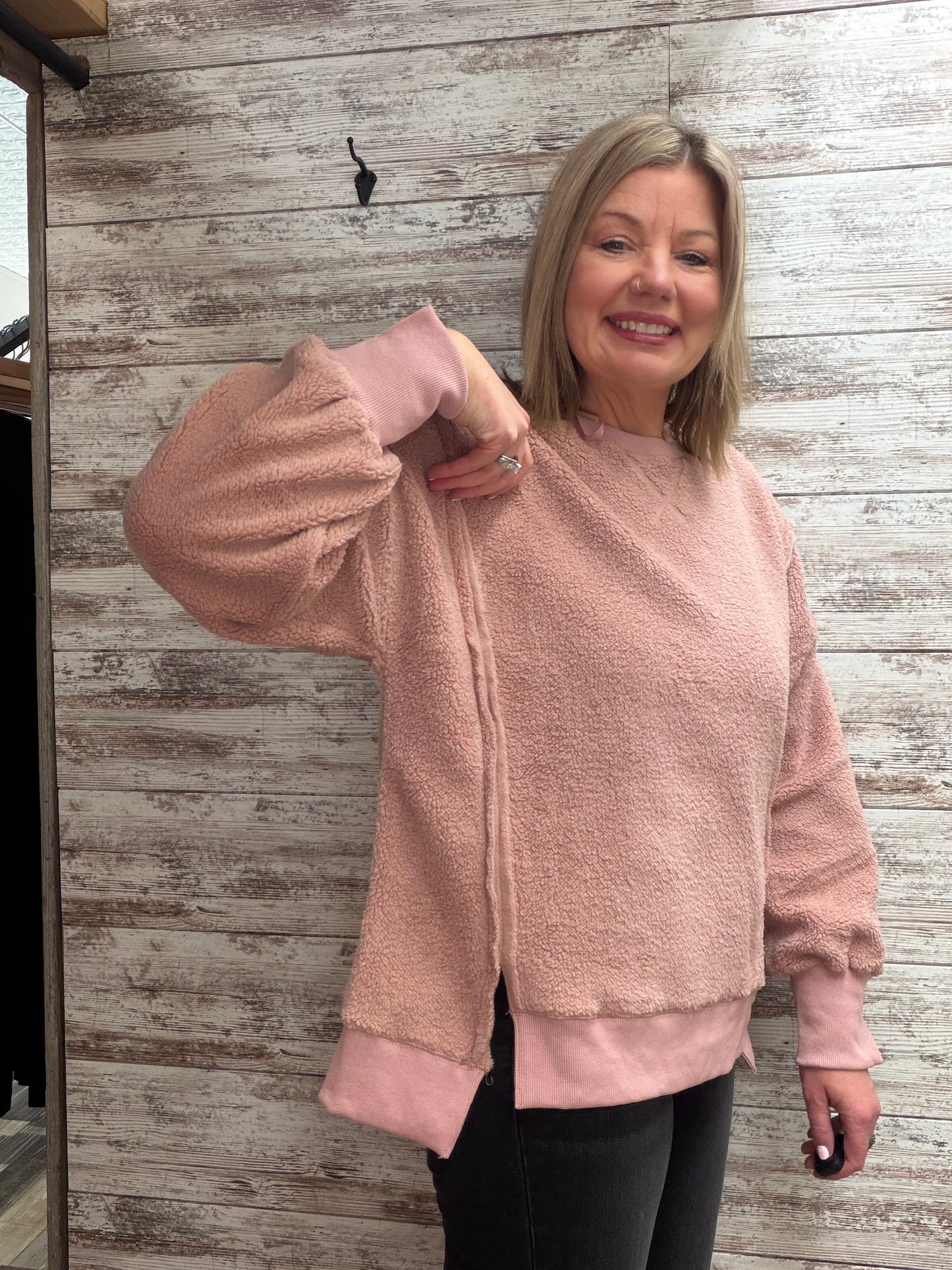 Oversized Casual Solid Fleece Cozy Top