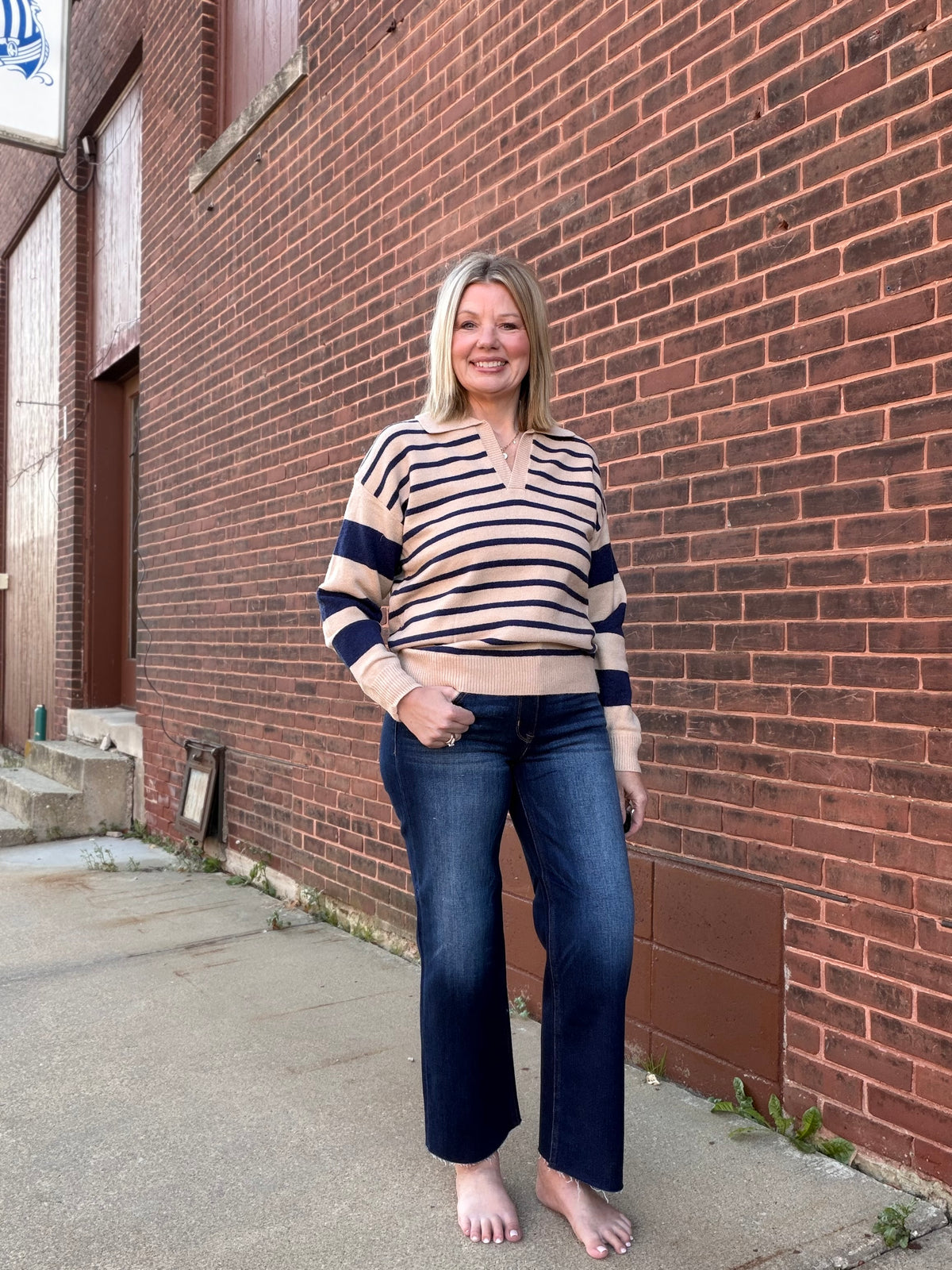 The Marlowe Mixed Stripe Collar Sweater