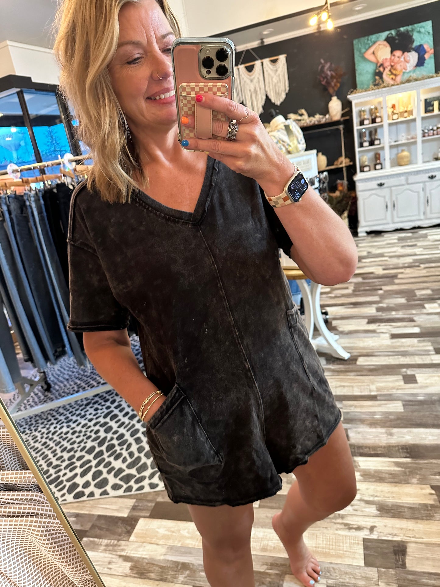 Mineral Washed Oversized Casual Knit Romper