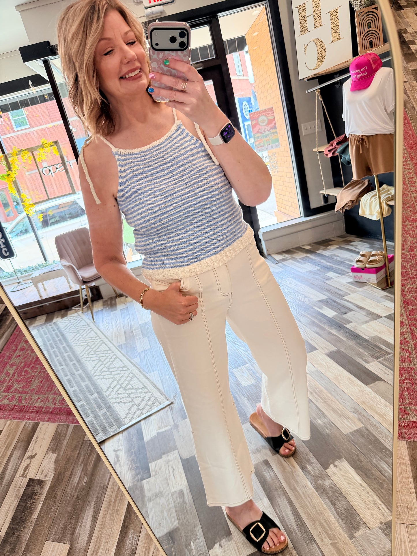 Stitch Detail Stretch Straight Leg Pants