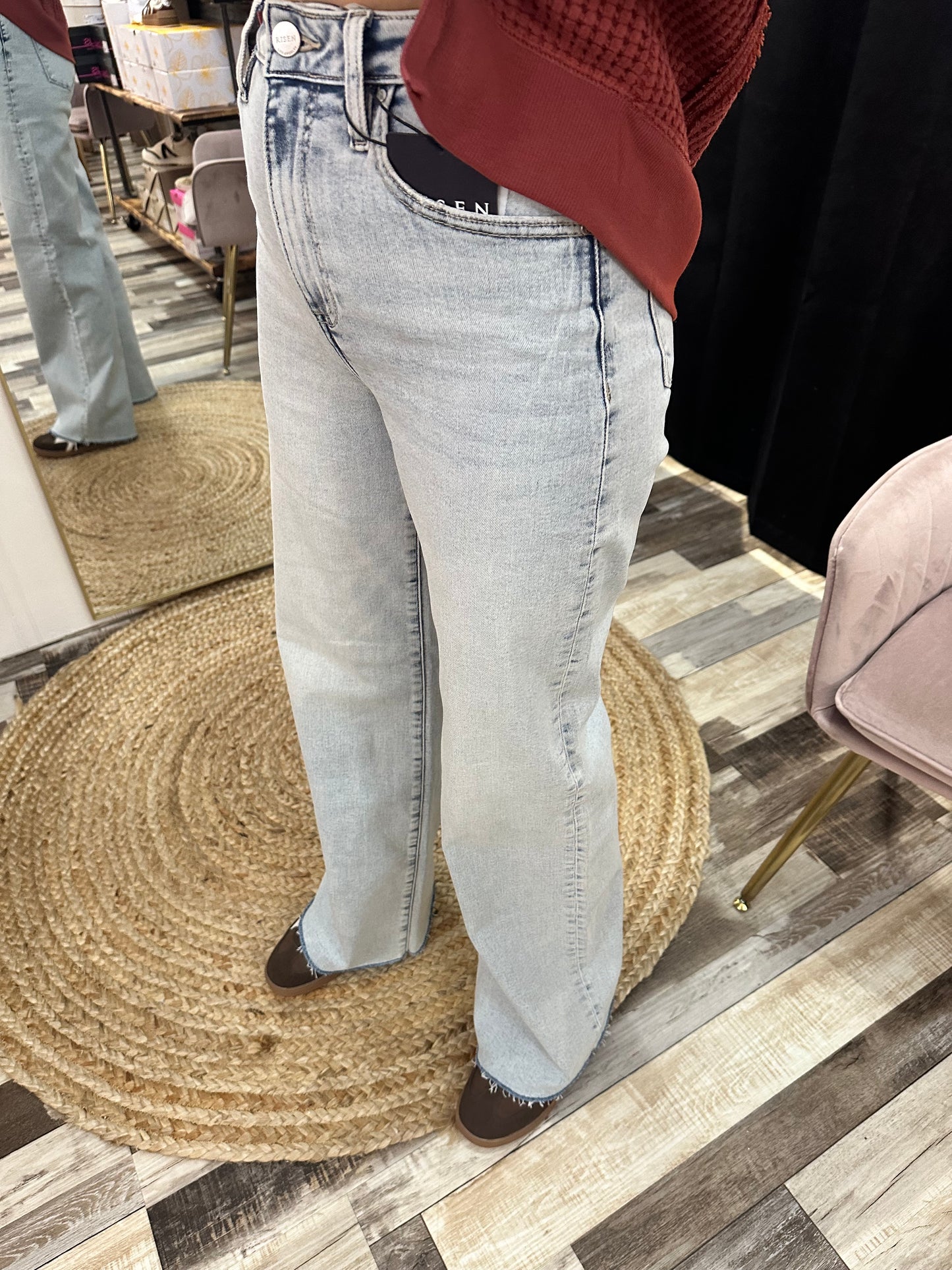Risen High Rise Wide Leg Denim