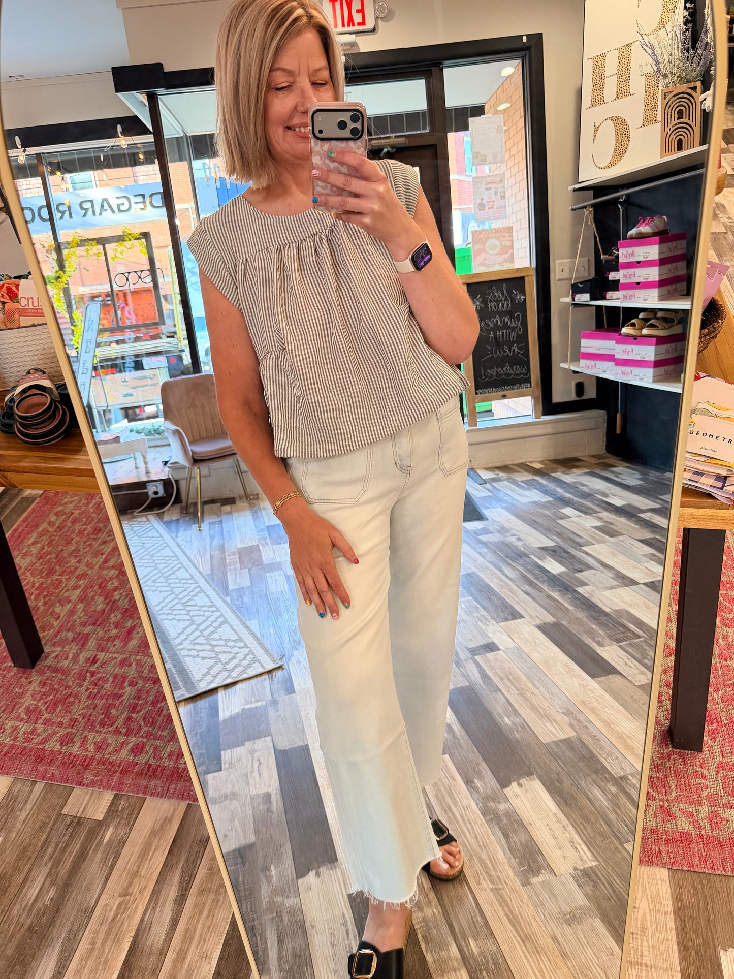 The Layla Striped Sleeve/Ish Top