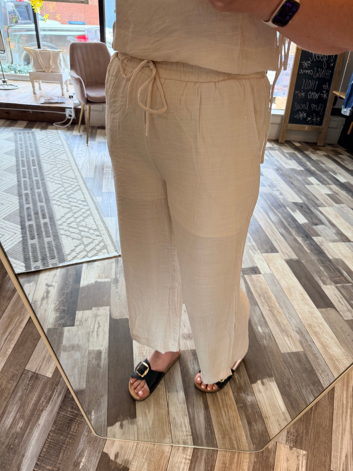 Textured Drawstring Detail Wide Leg Lounge Pants