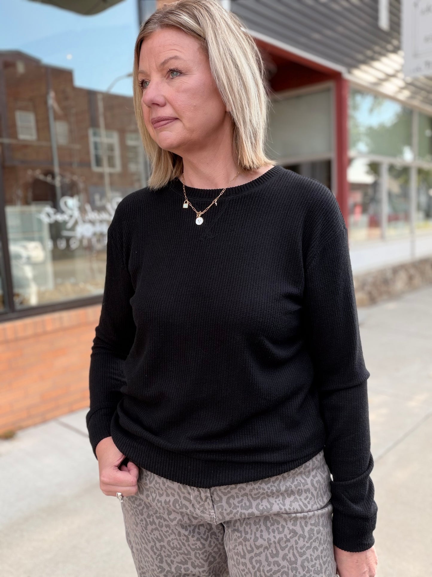 The Libby Brushed Waffle Crew Neck Long Sleeve Top