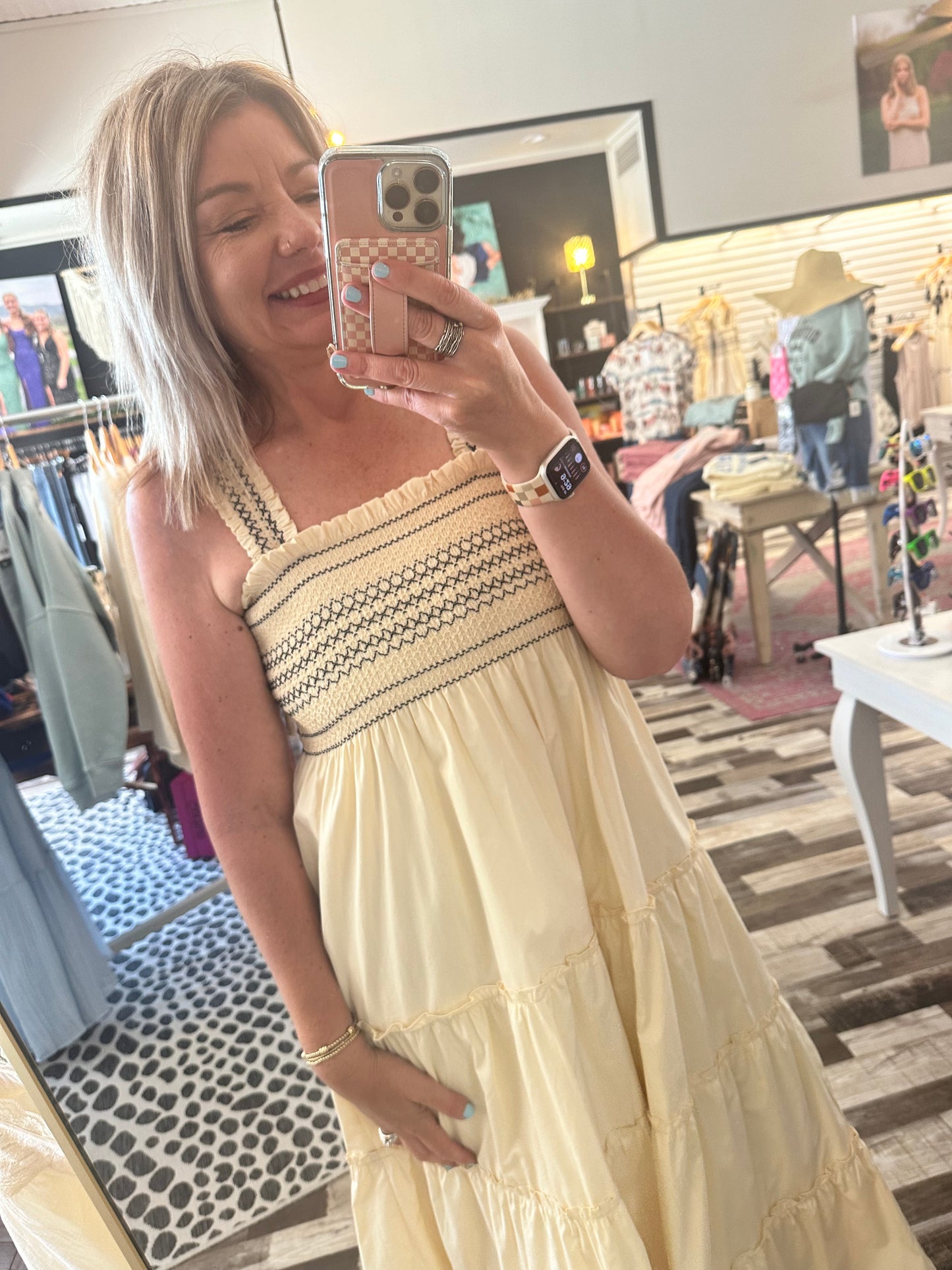 The Lynn Smocked Tier Midi Dress