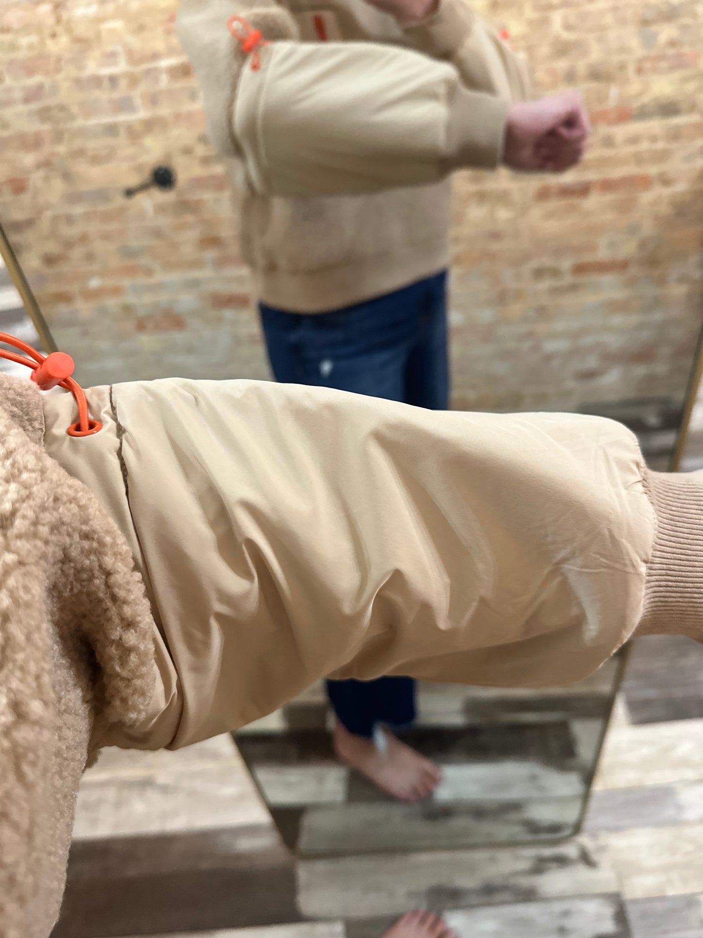 The Kiera Fuzzy Fleece Nylon Contrast Top