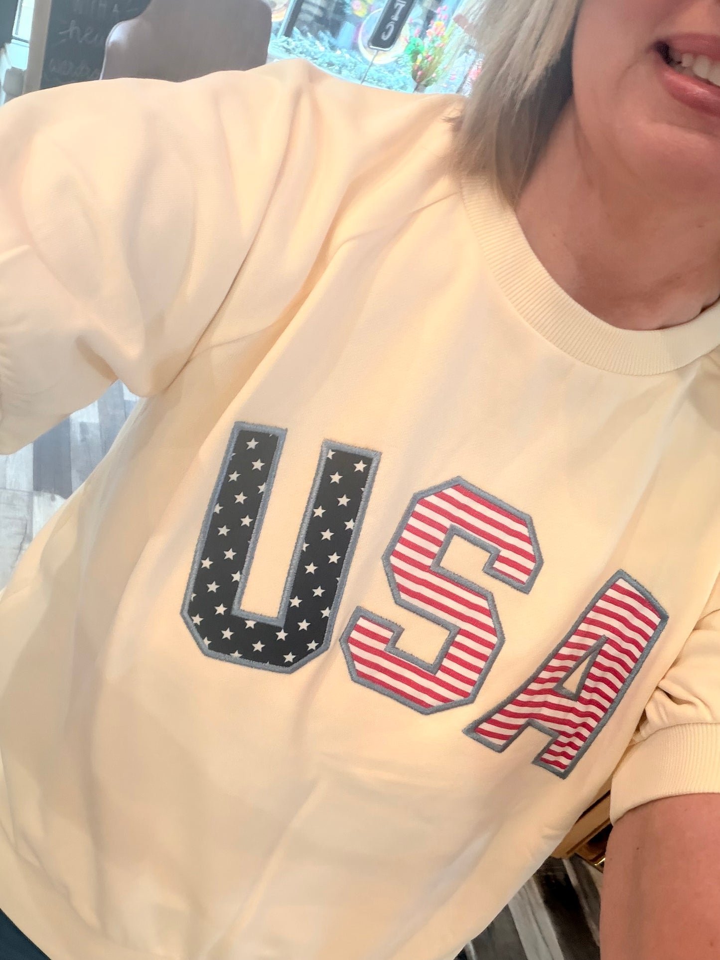 USA Embroidered Short Sleeve Sweatshirt