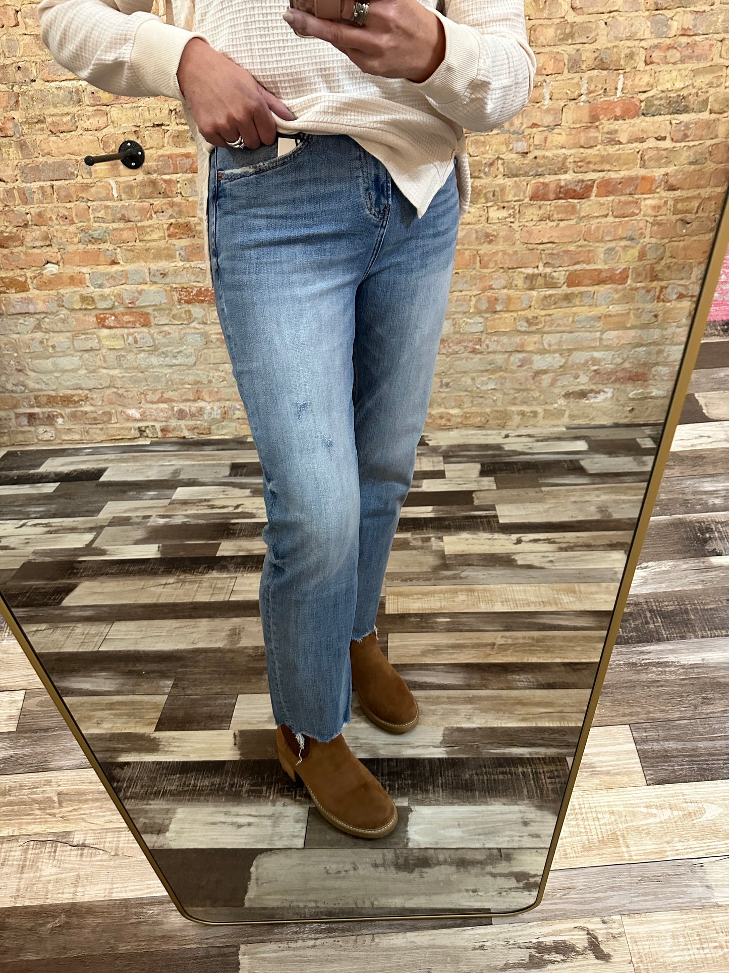 Mica High Rise Raw Hem Loose Fit Straight