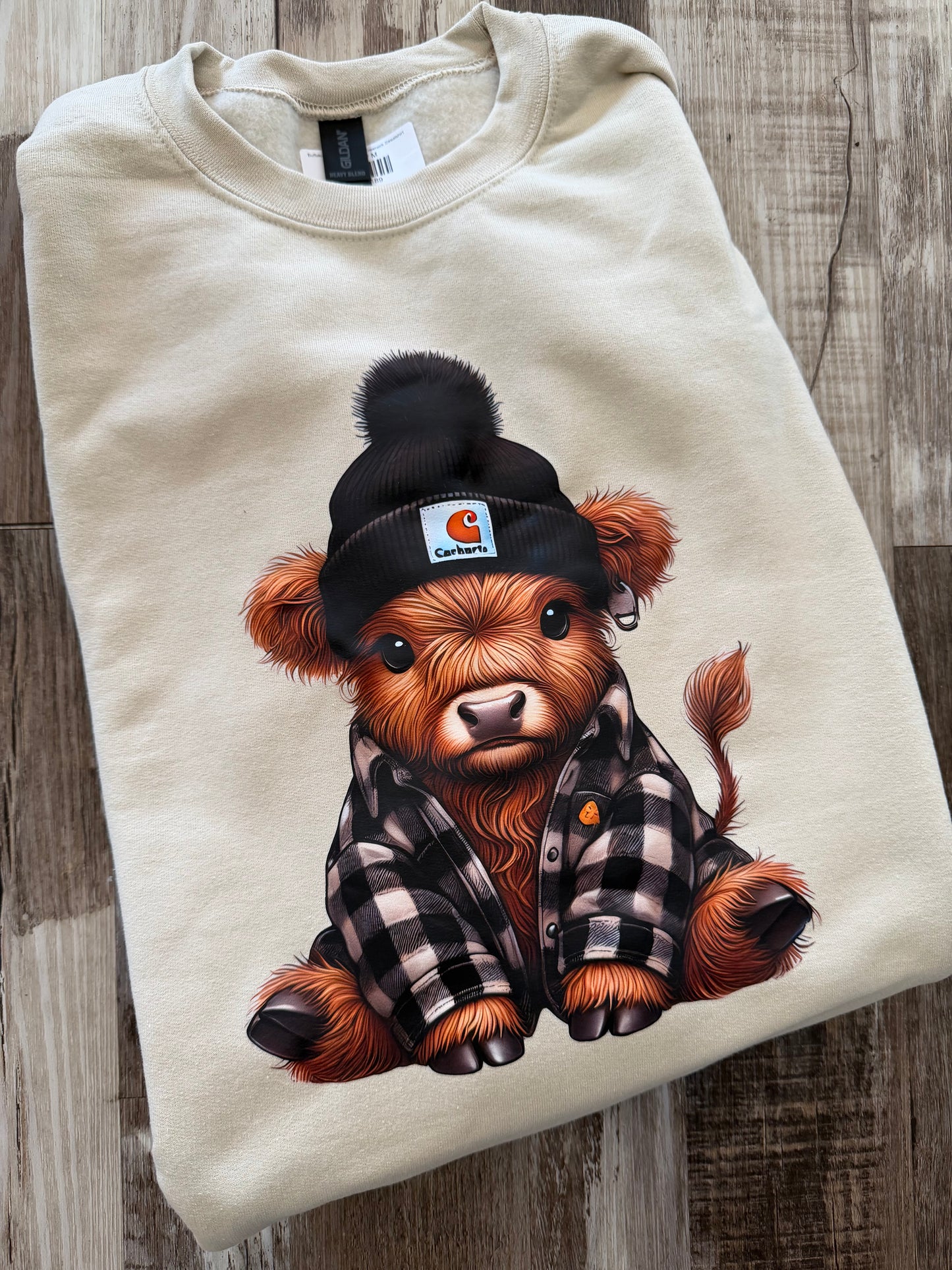 Buffalo Plaid Highland Cow Crewneck Sweatshirt