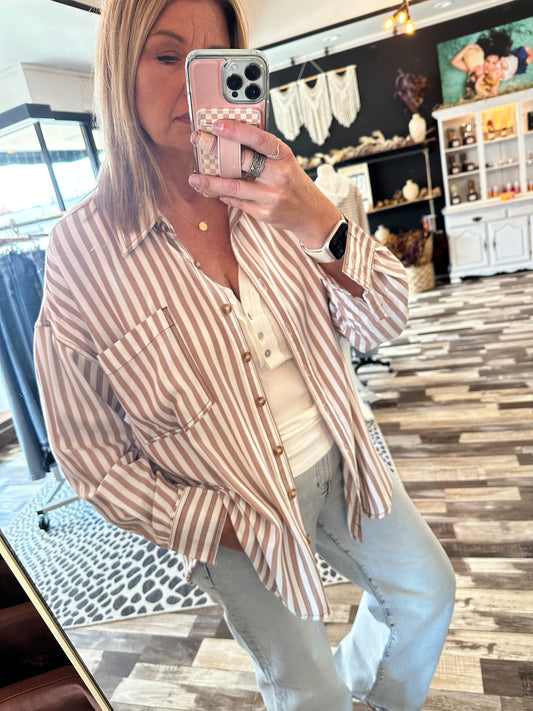 Stripe Collared Button Down Long Sleeve Shirt