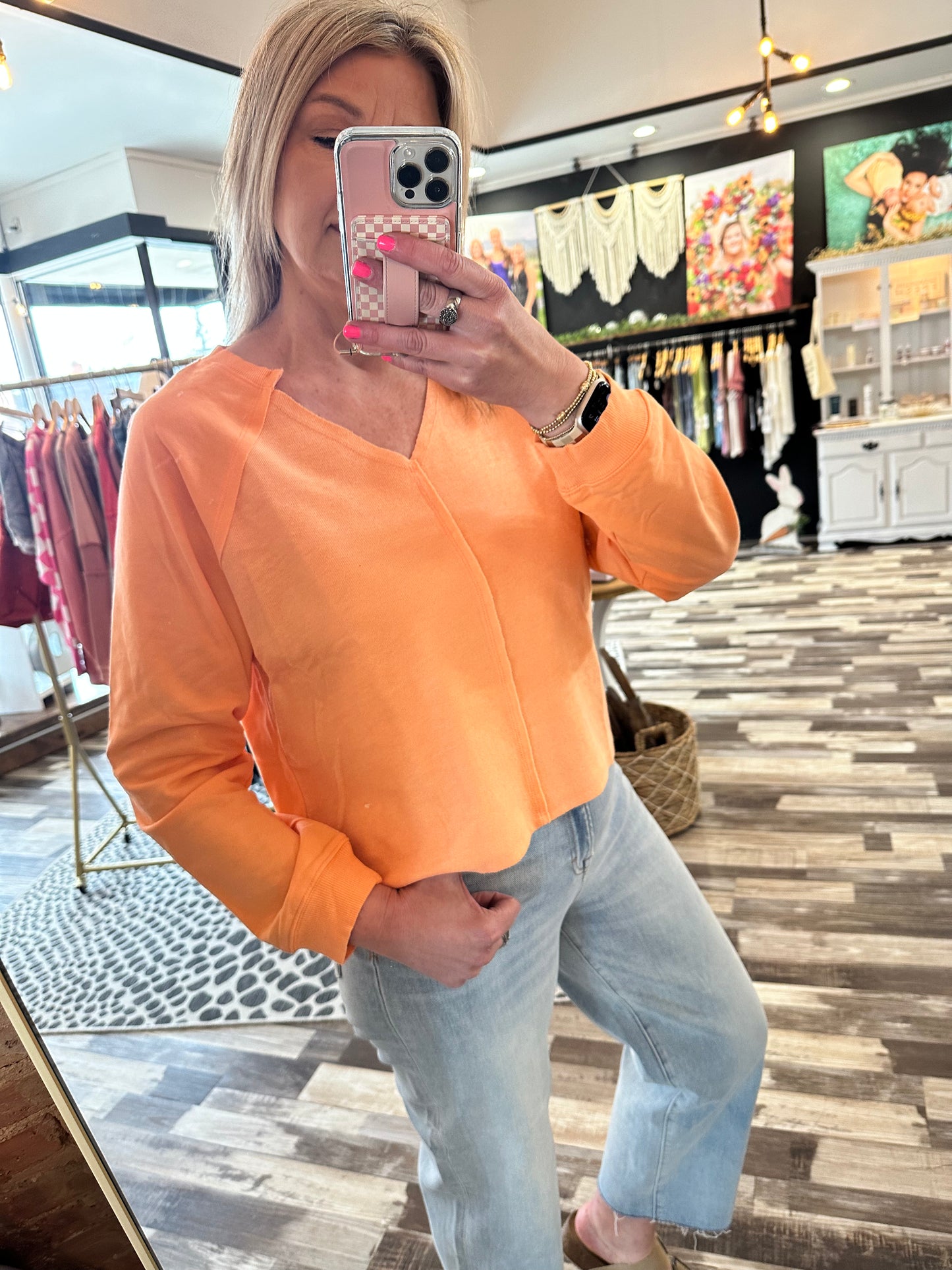 V-Neck Asymmetrical Hem Loose Fit Sweatshirt
