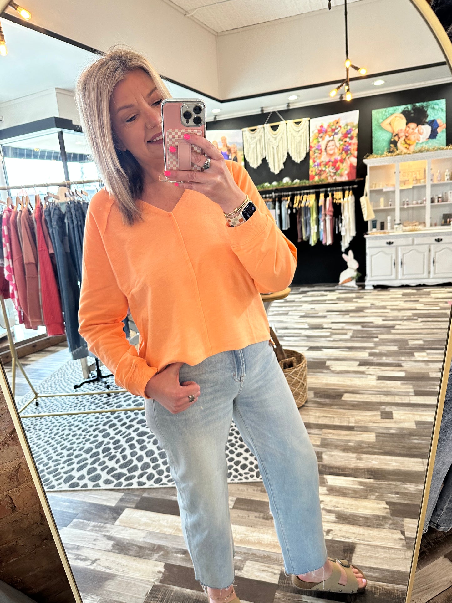 V-Neck Asymmetrical Hem Loose Fit Sweatshirt
