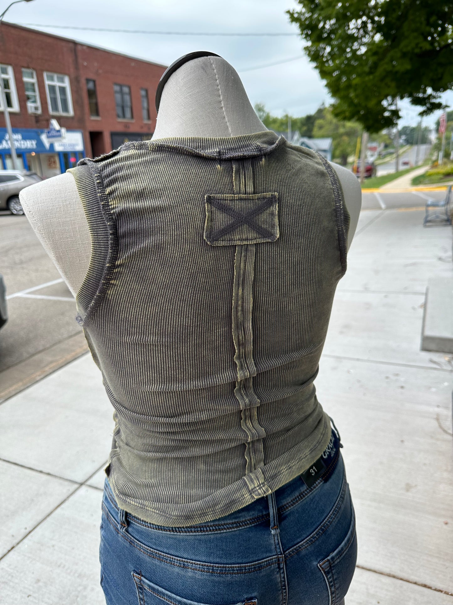 Washed Rib Tank with Exposed Seam - Mocha Grey