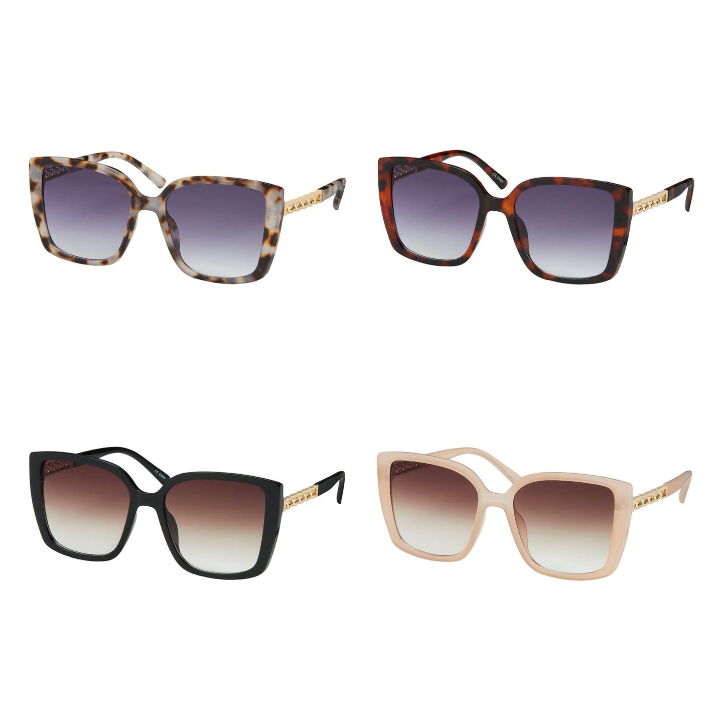 1236 NEW - Jade- O/S Square Chain Temple Sunglasses
