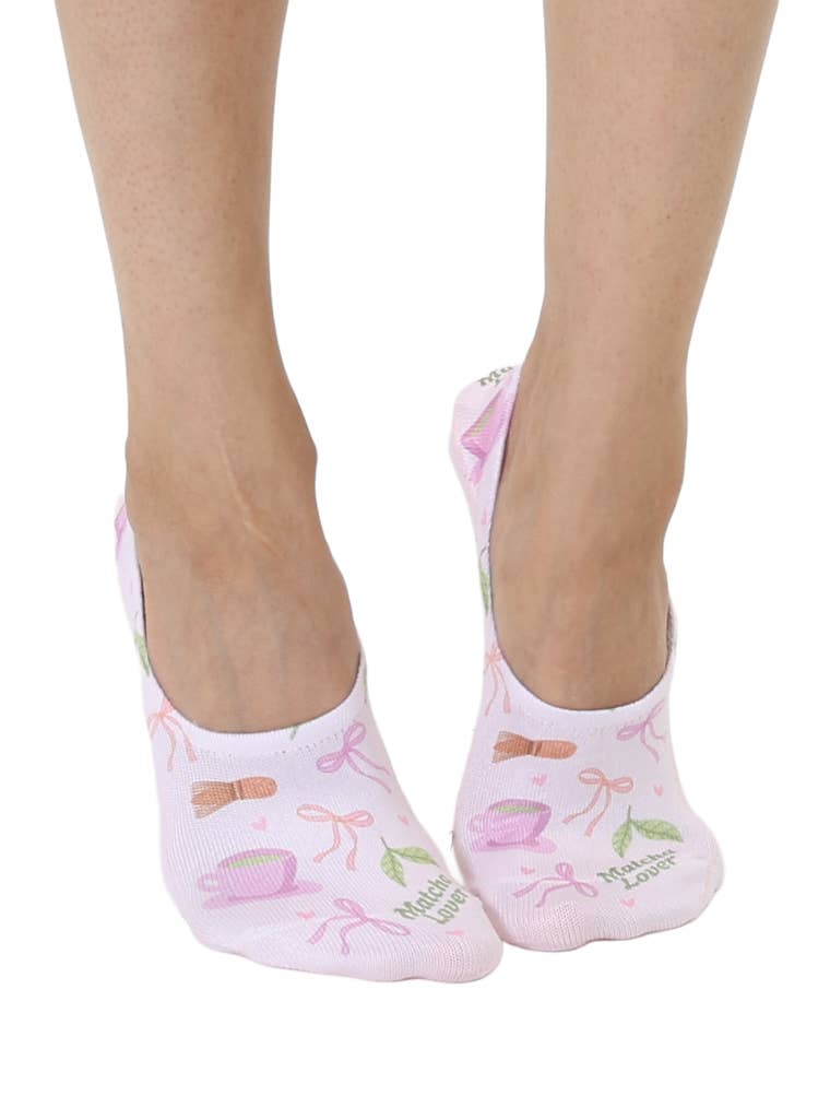 No-Show Liner Socks - "Matcha Lover" - Soft Pink