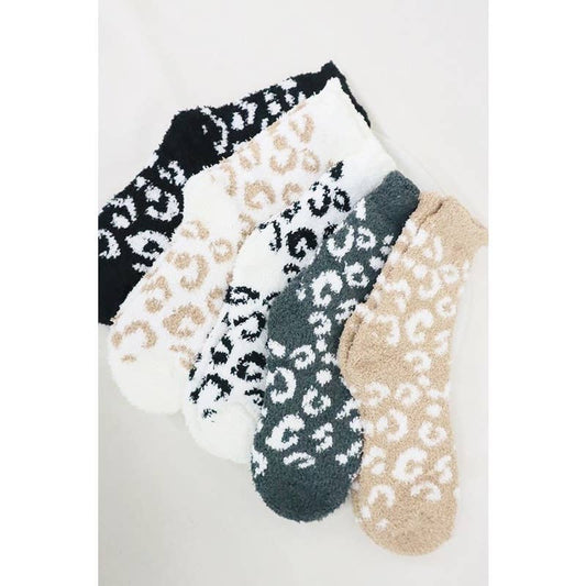 Leopard Pattern Fuzzy Plush Socks-Black Leopard